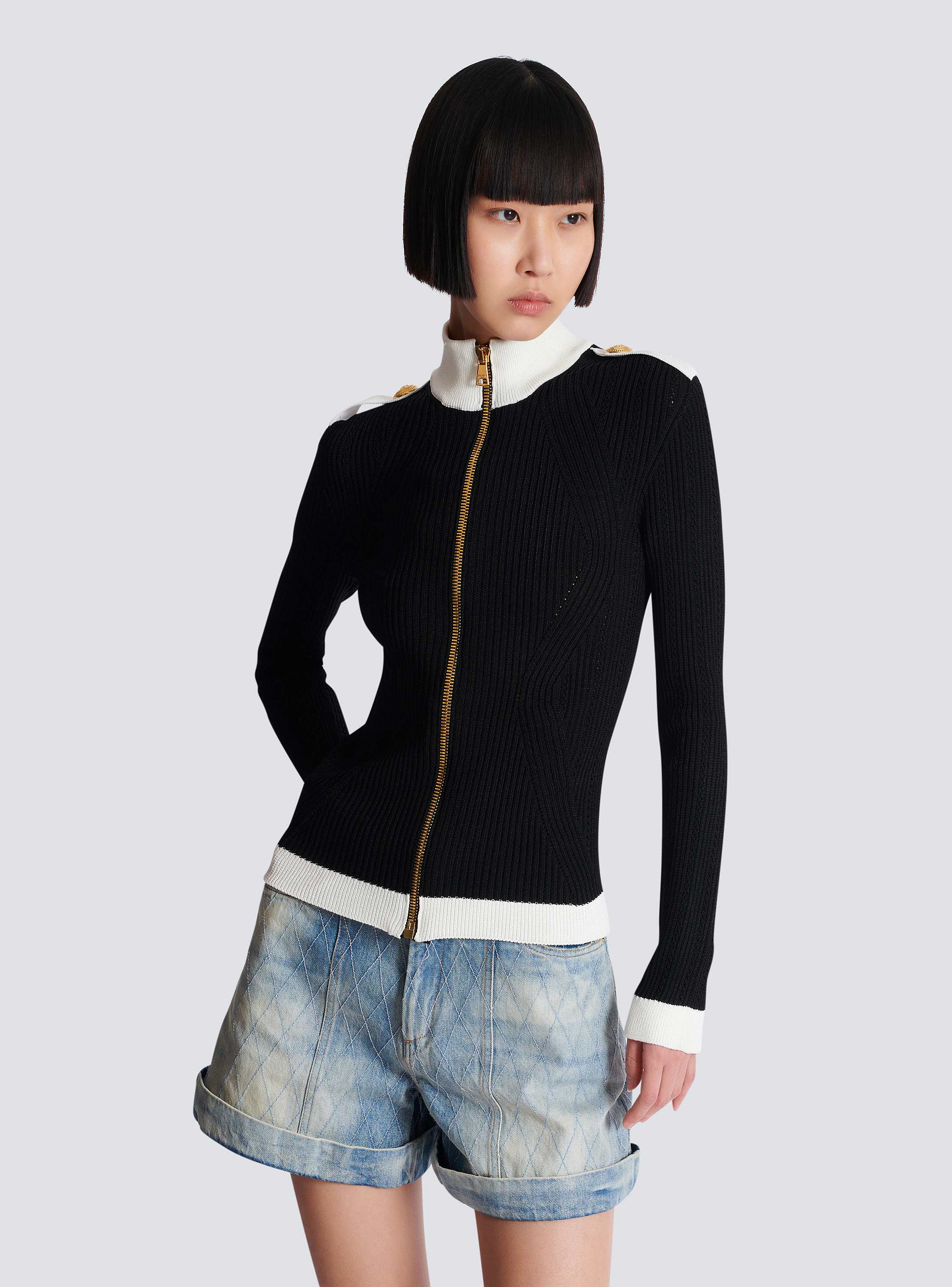 Zipped high-neck knit cardigan - Women | BALMAIN
