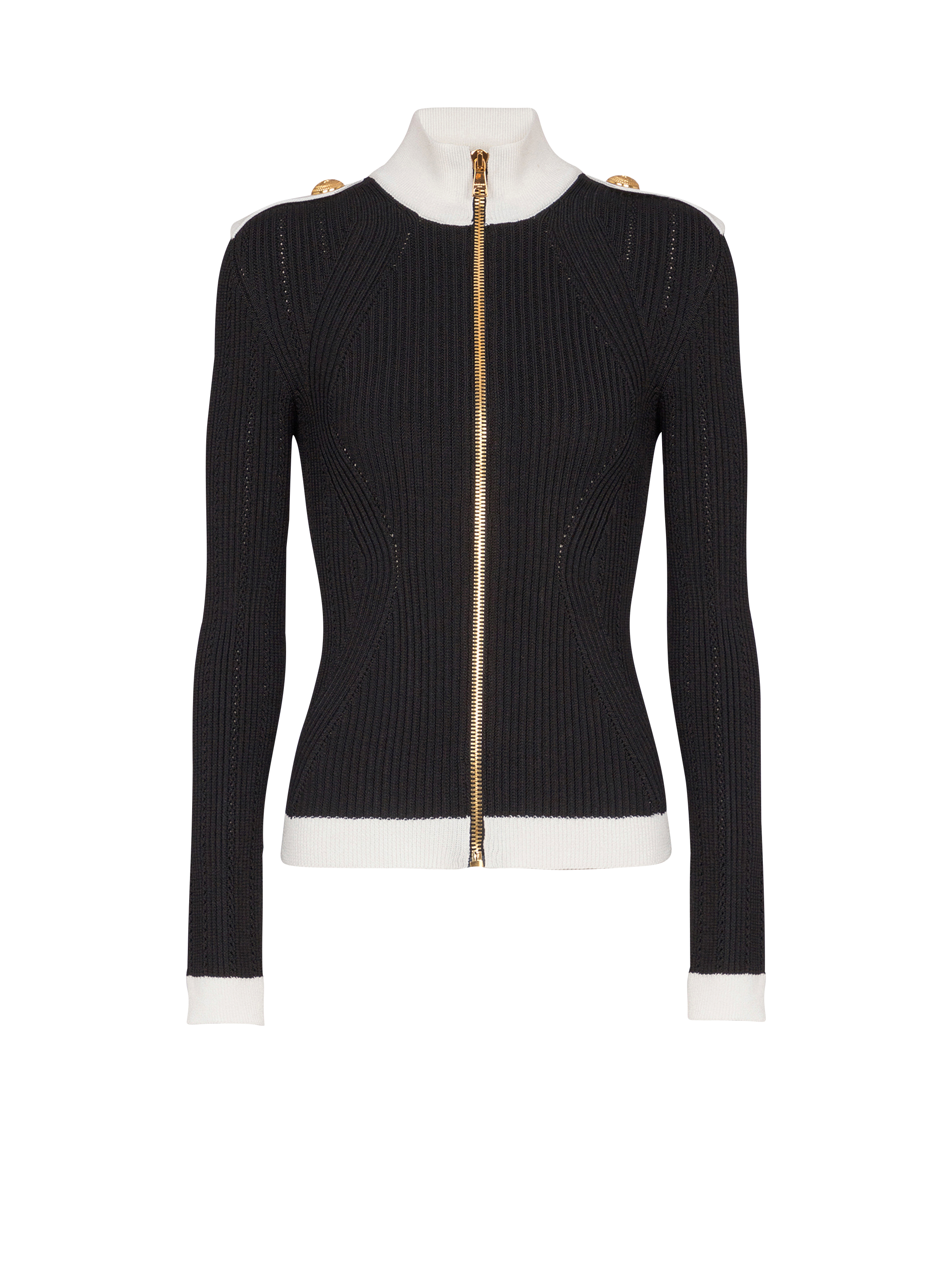 Strickjacke mit Reißverschluss und Stehkragen 