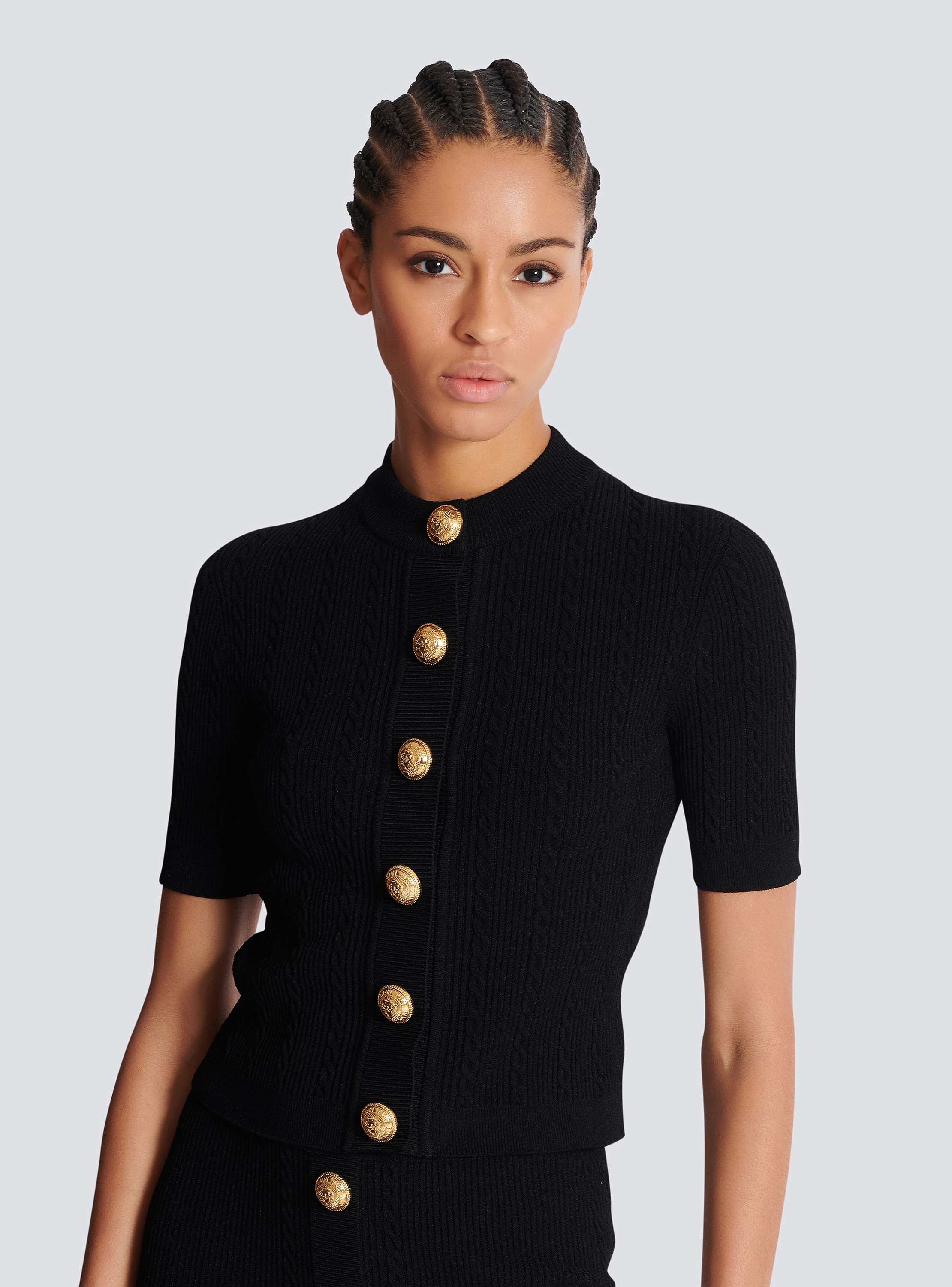Ss Buttoned Torsade Knit Cardigan