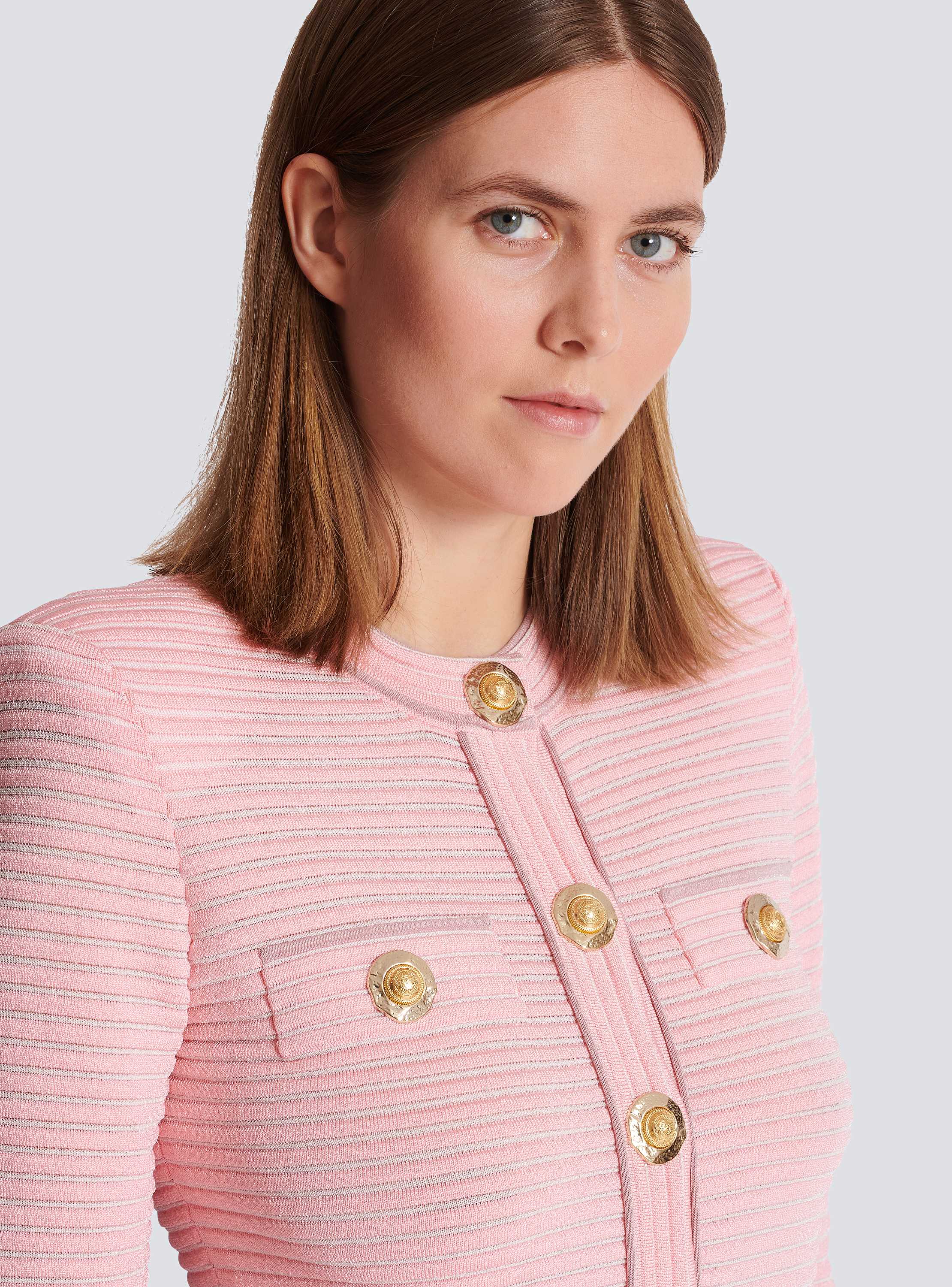 Long-sleeved textured knit cardigan pink pink - Women | BALMAIN