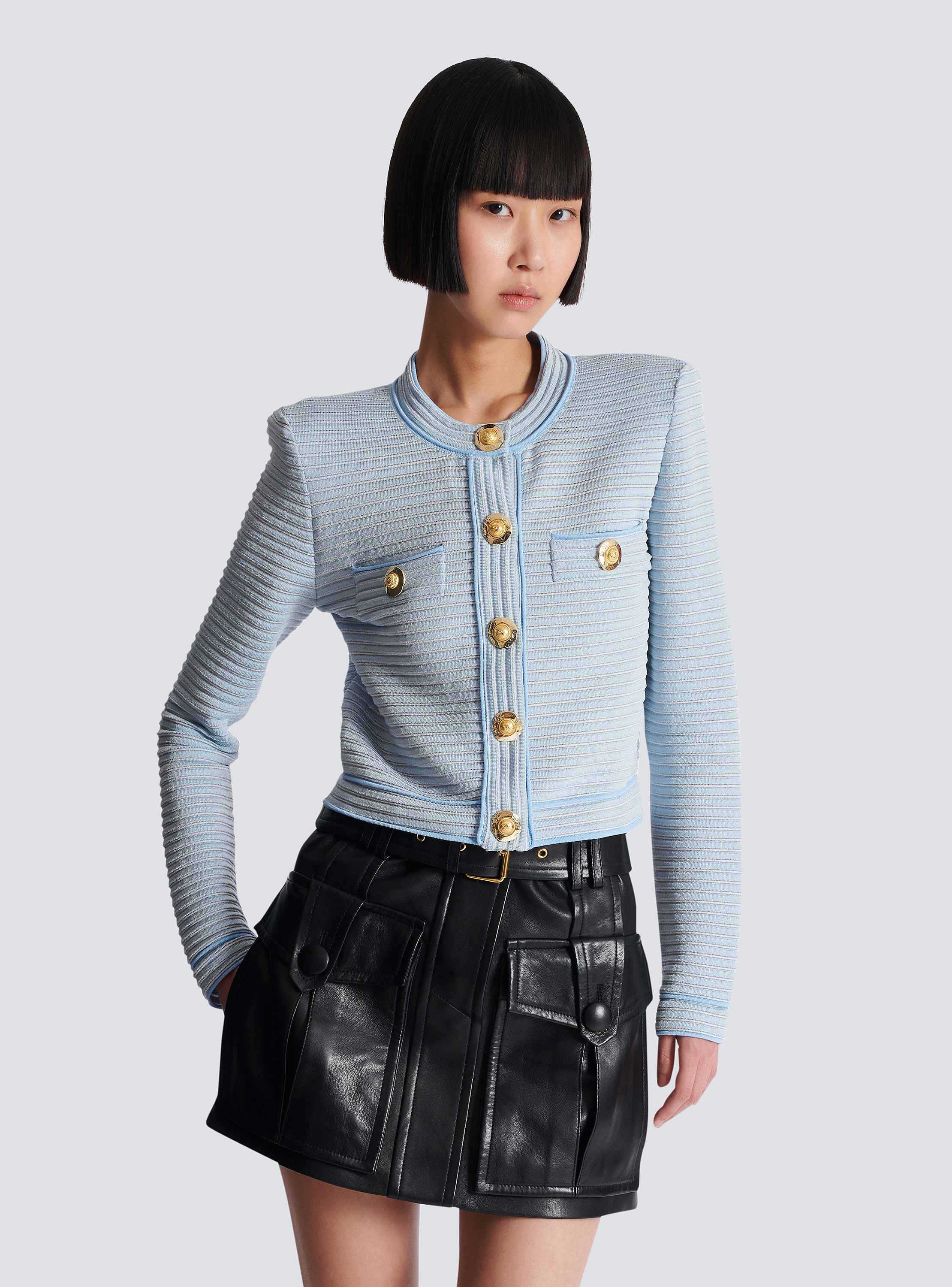 レリーフニット製 長袖カーディガン