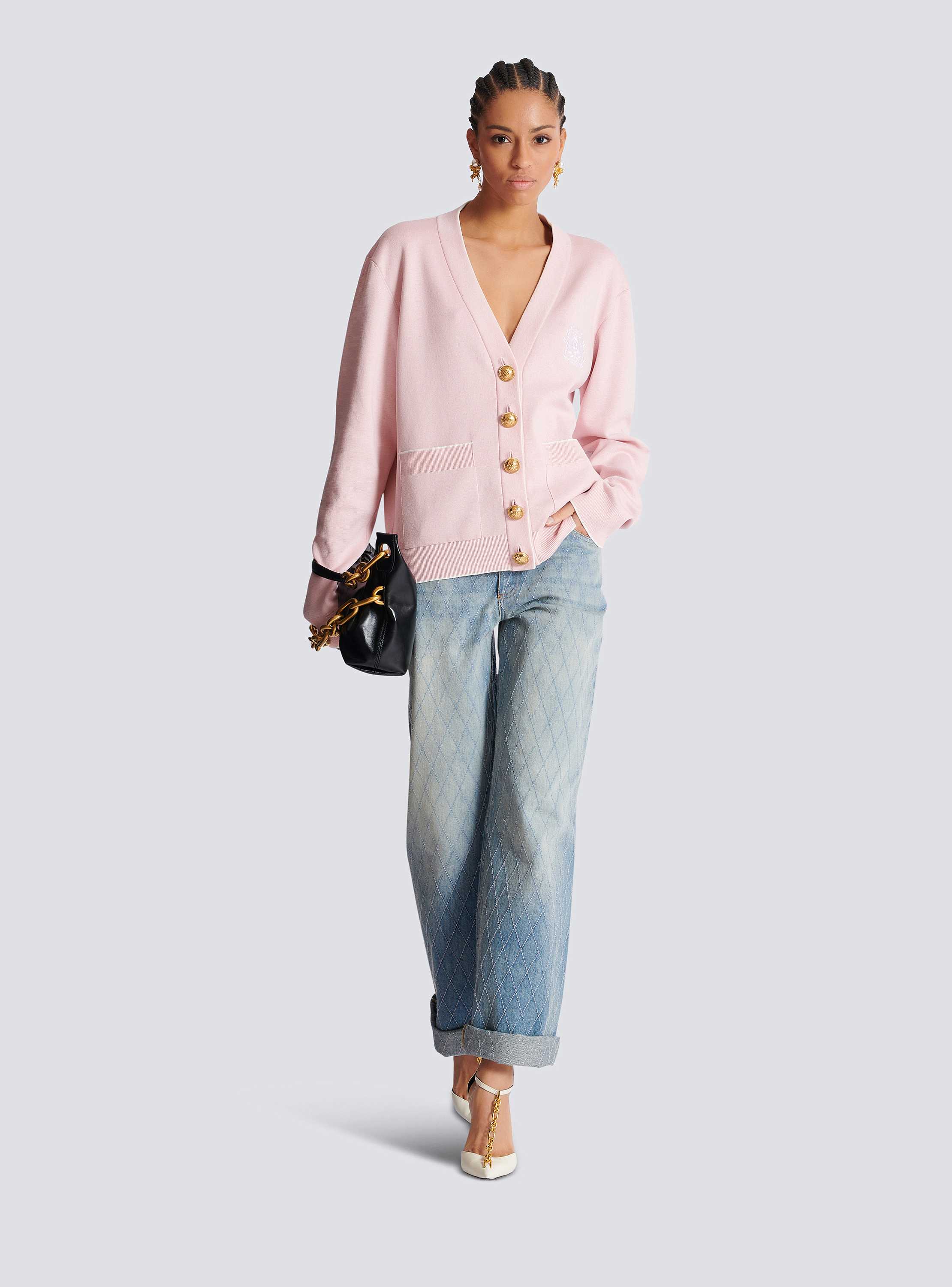 Balmain Emblème-embroidered knit cardigan - Women | BALMAIN
