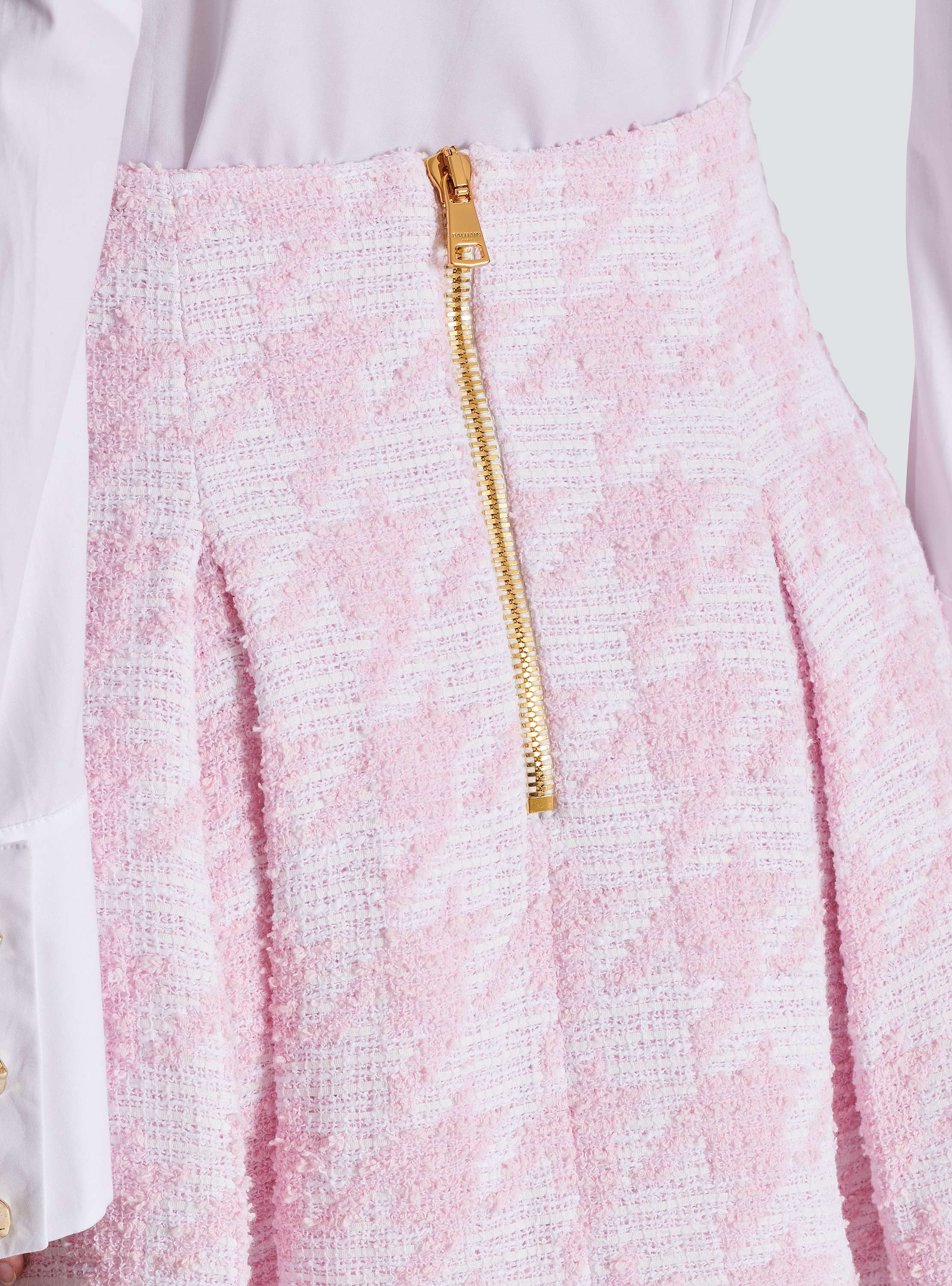 A-line pleated houndstooth tweed skirt