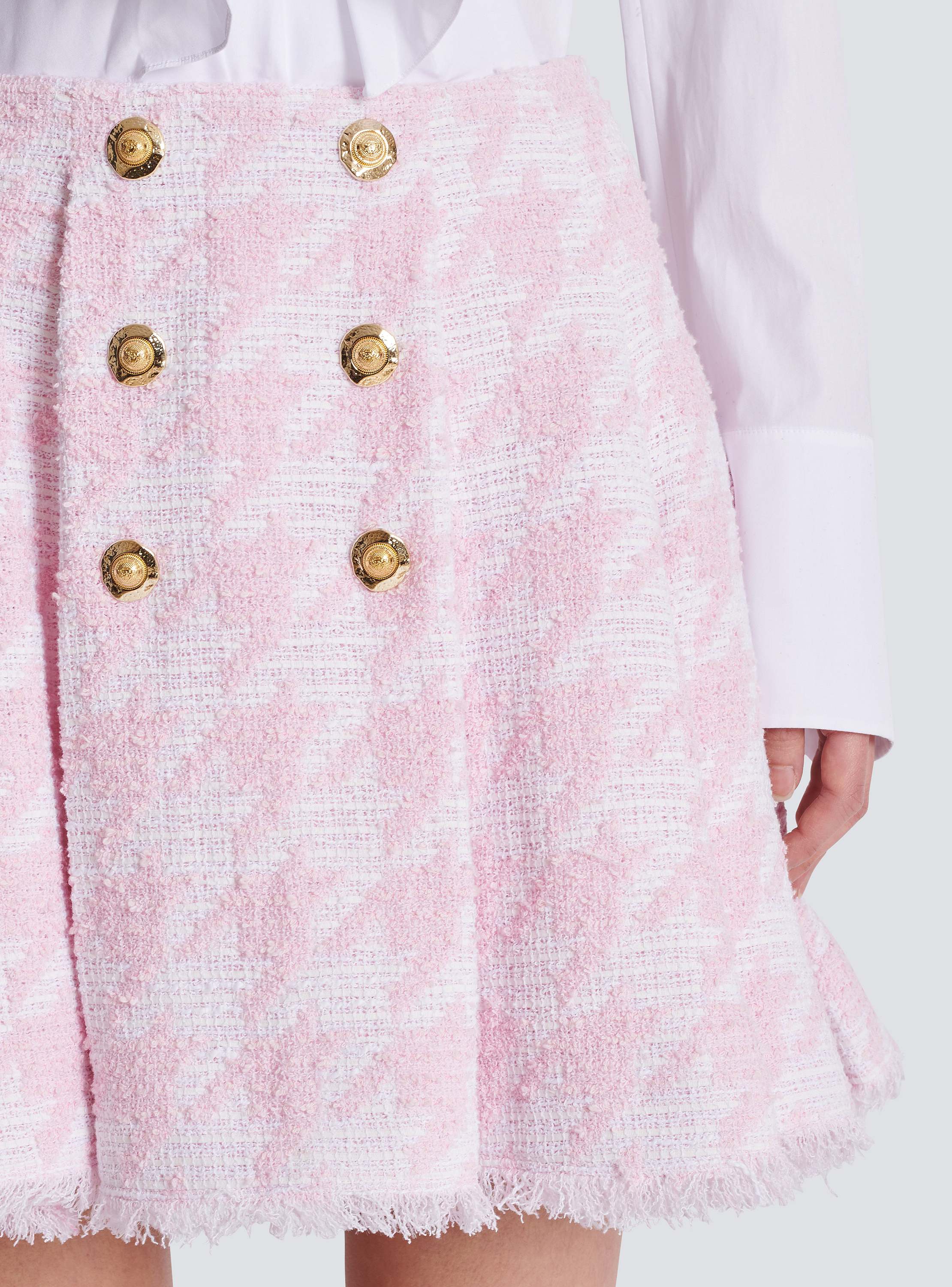 A-line pleated houndstooth tweed skirt