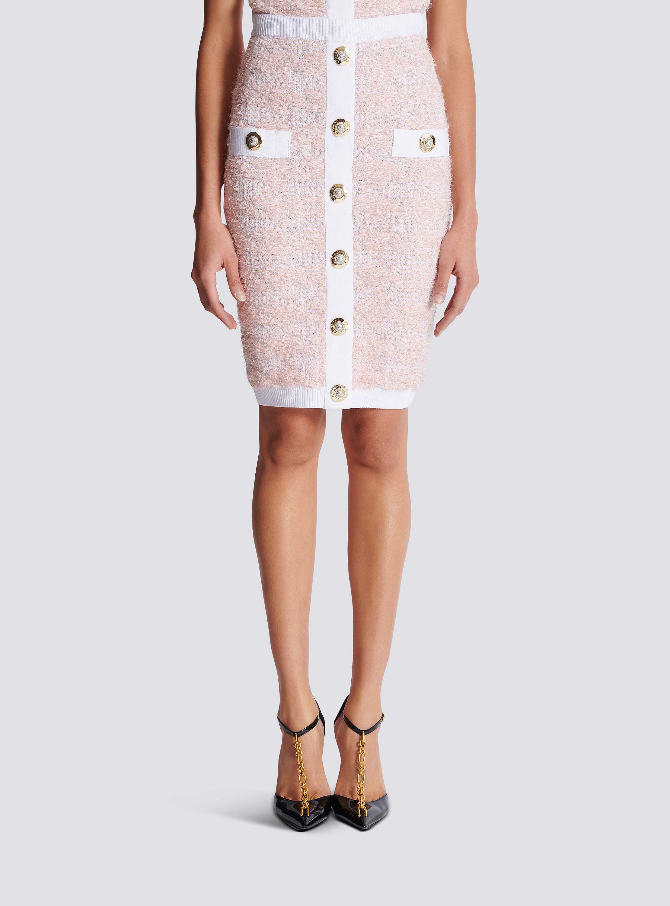 Buttoned Tweed Knee Lenght Skirt