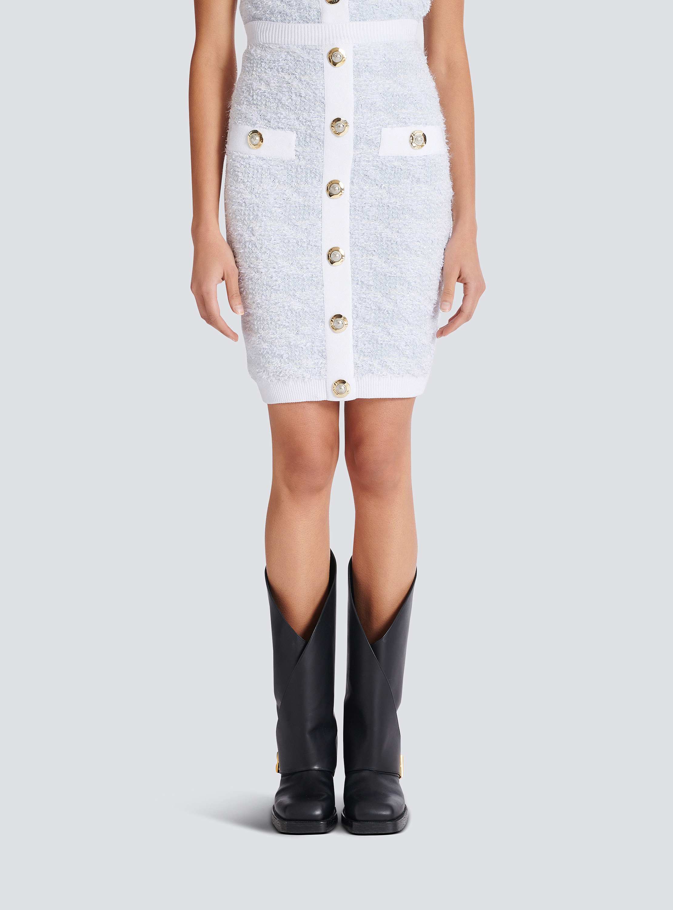 Buttoned Tweed Knee Lenght Skirt