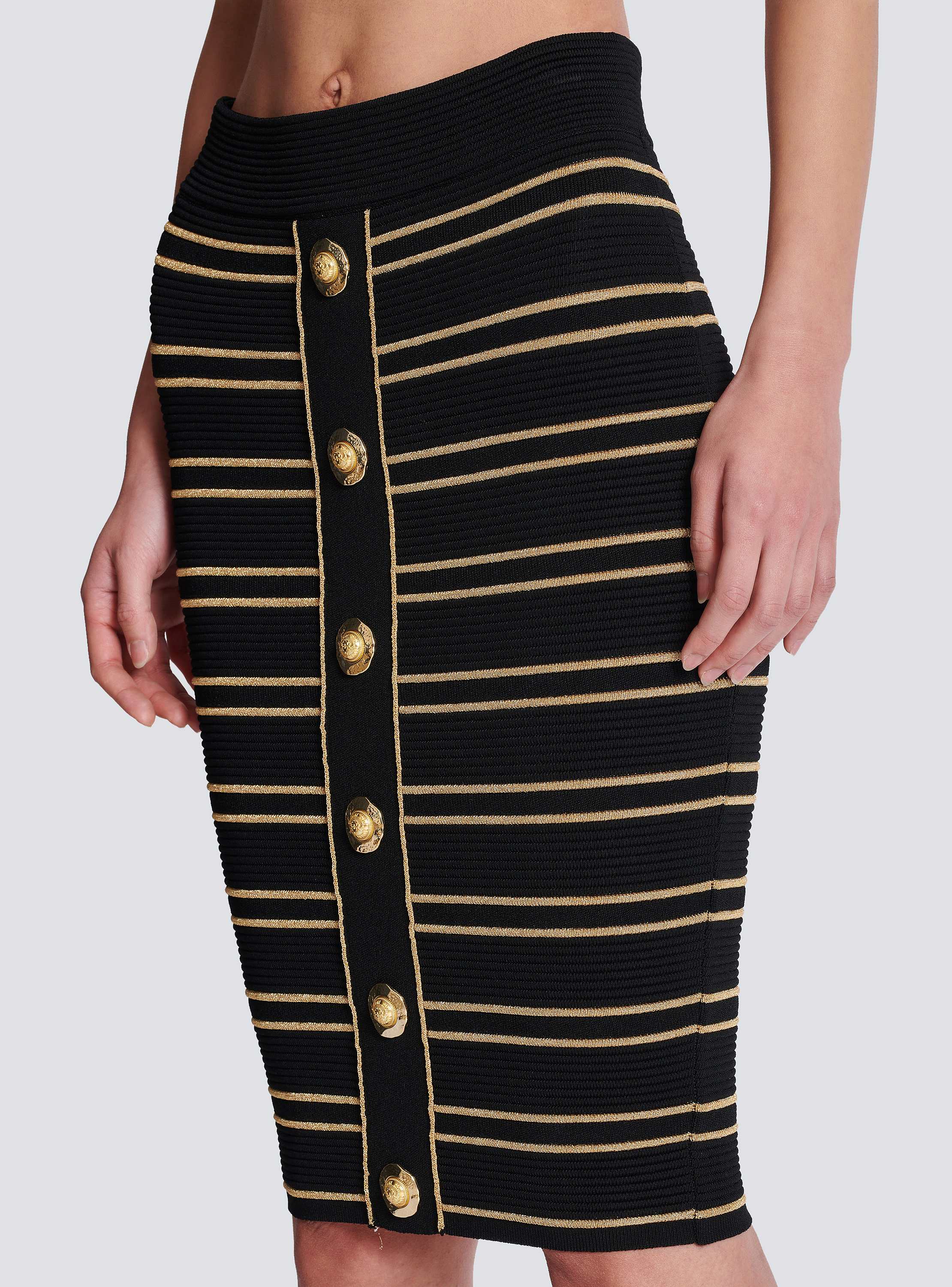 Buttoned Piping Knit Knee Lenght Skirt