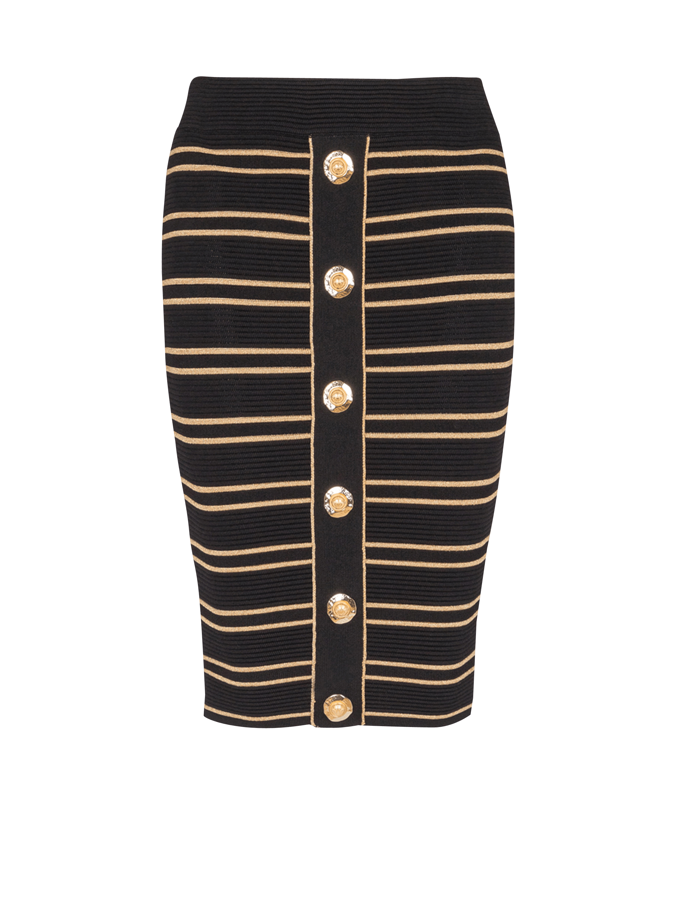 Buttoned Piping Knit Knee Lenght Skirt