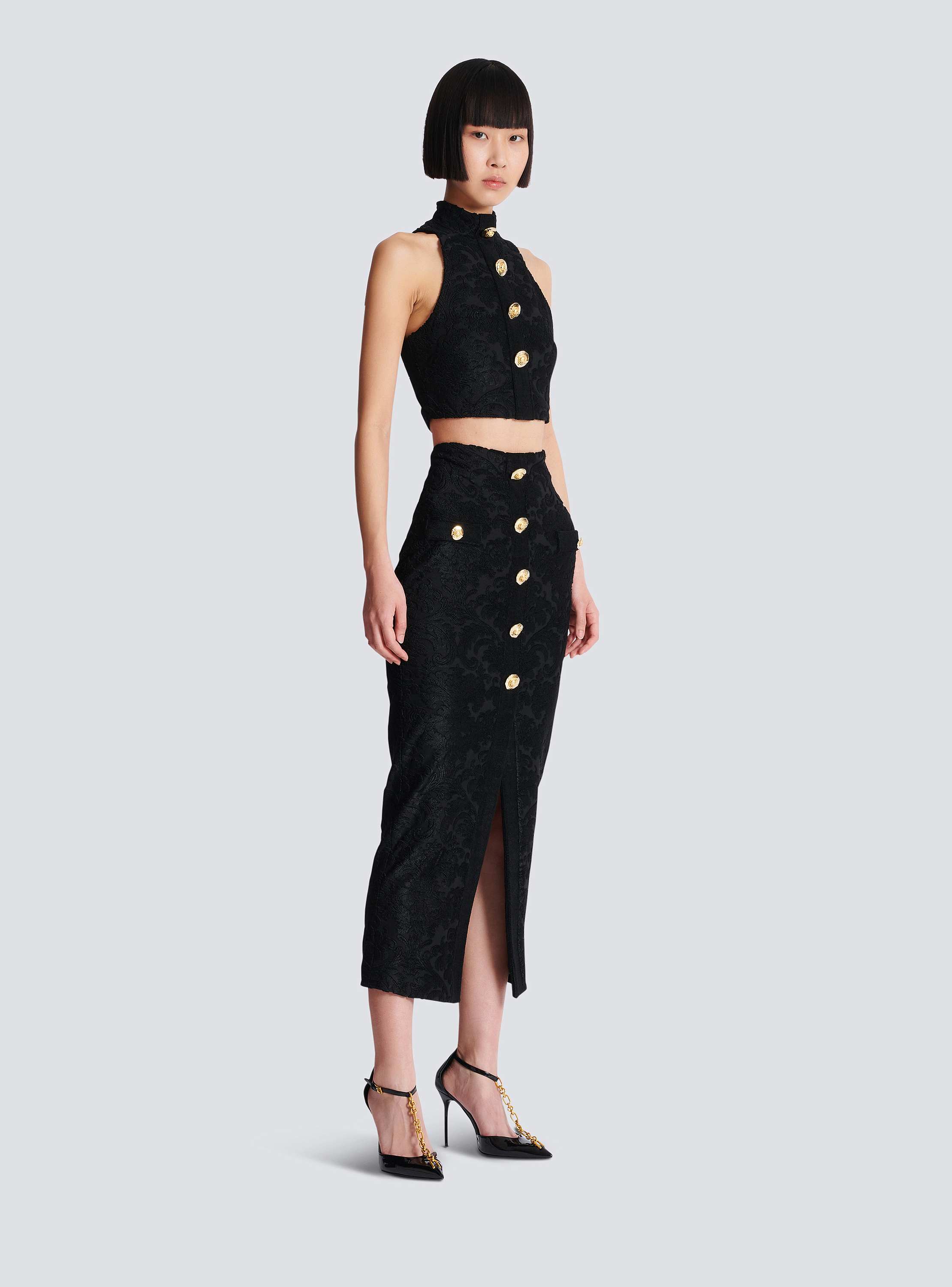 ワンピース BALMAIN Women Mid Skirts CF1RR705VE14 9 GREY Baroque pattern midi skirt - Women | BALMAIN