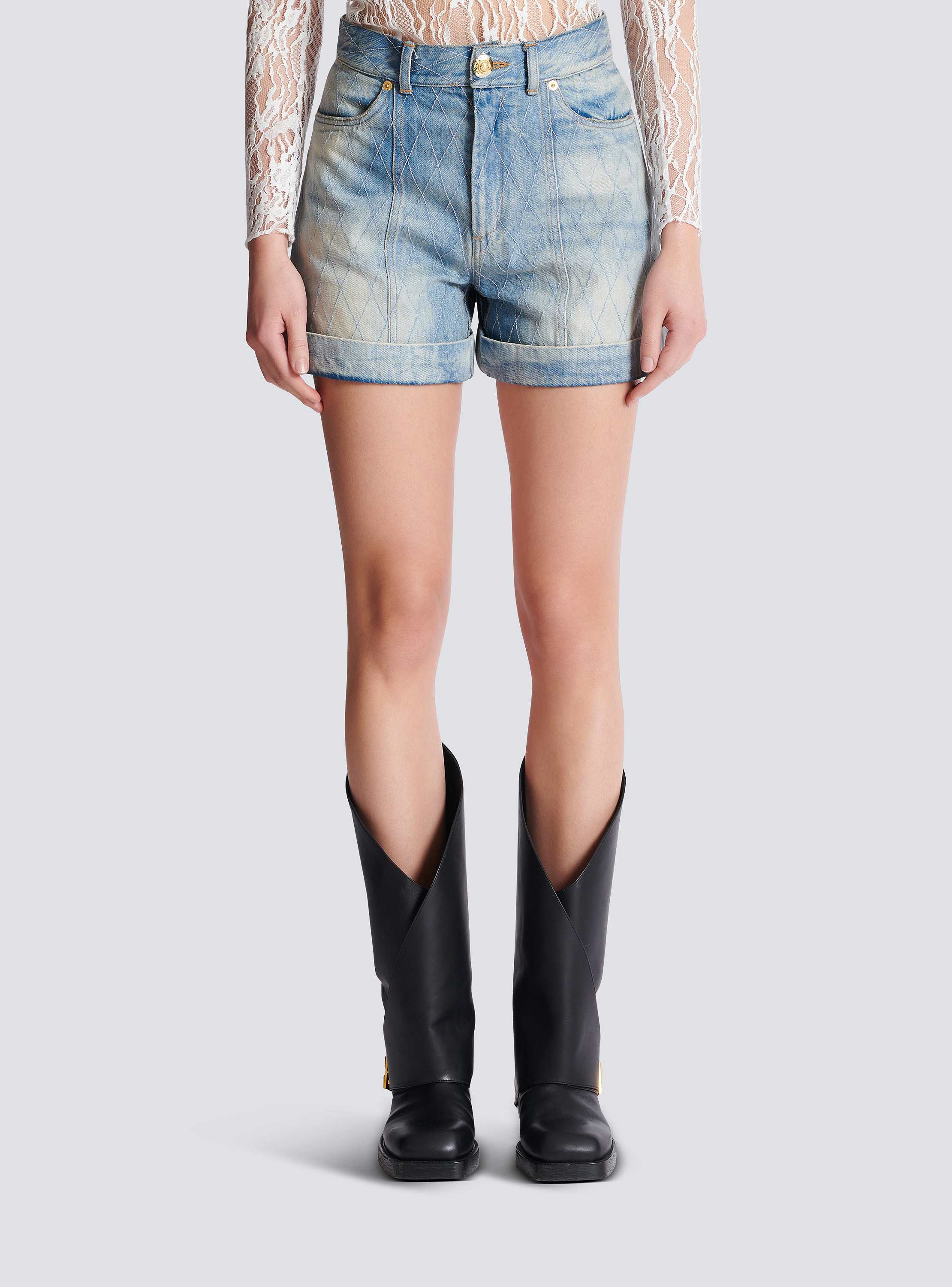 Short Diamond denim shorts blue blue - Women | BALMAIN