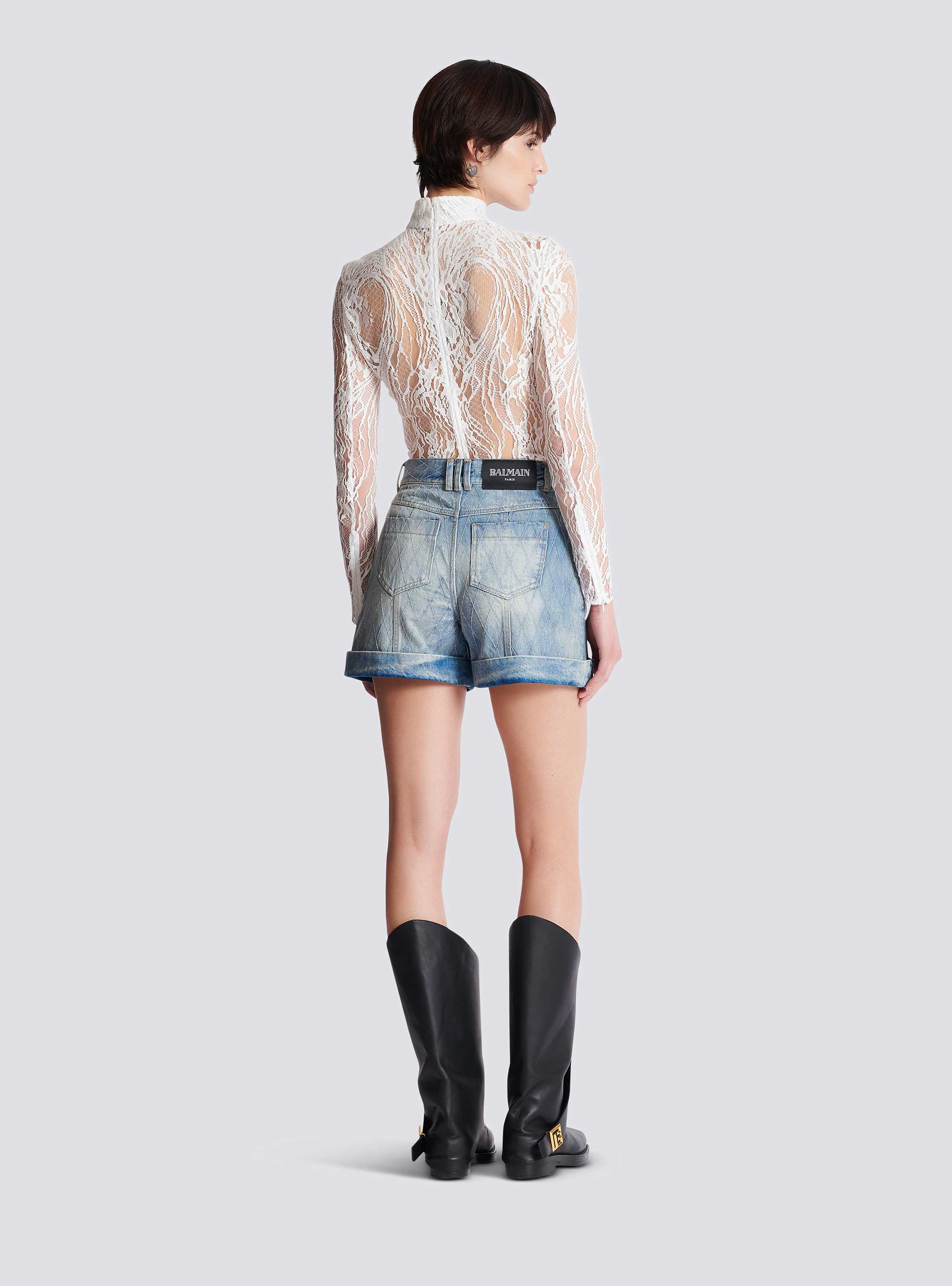 BALMAIN モノクラムテニムシャケット AF0TC041DD27 6FF Short Diamond denim shorts blue blue - Women | BALMAIN