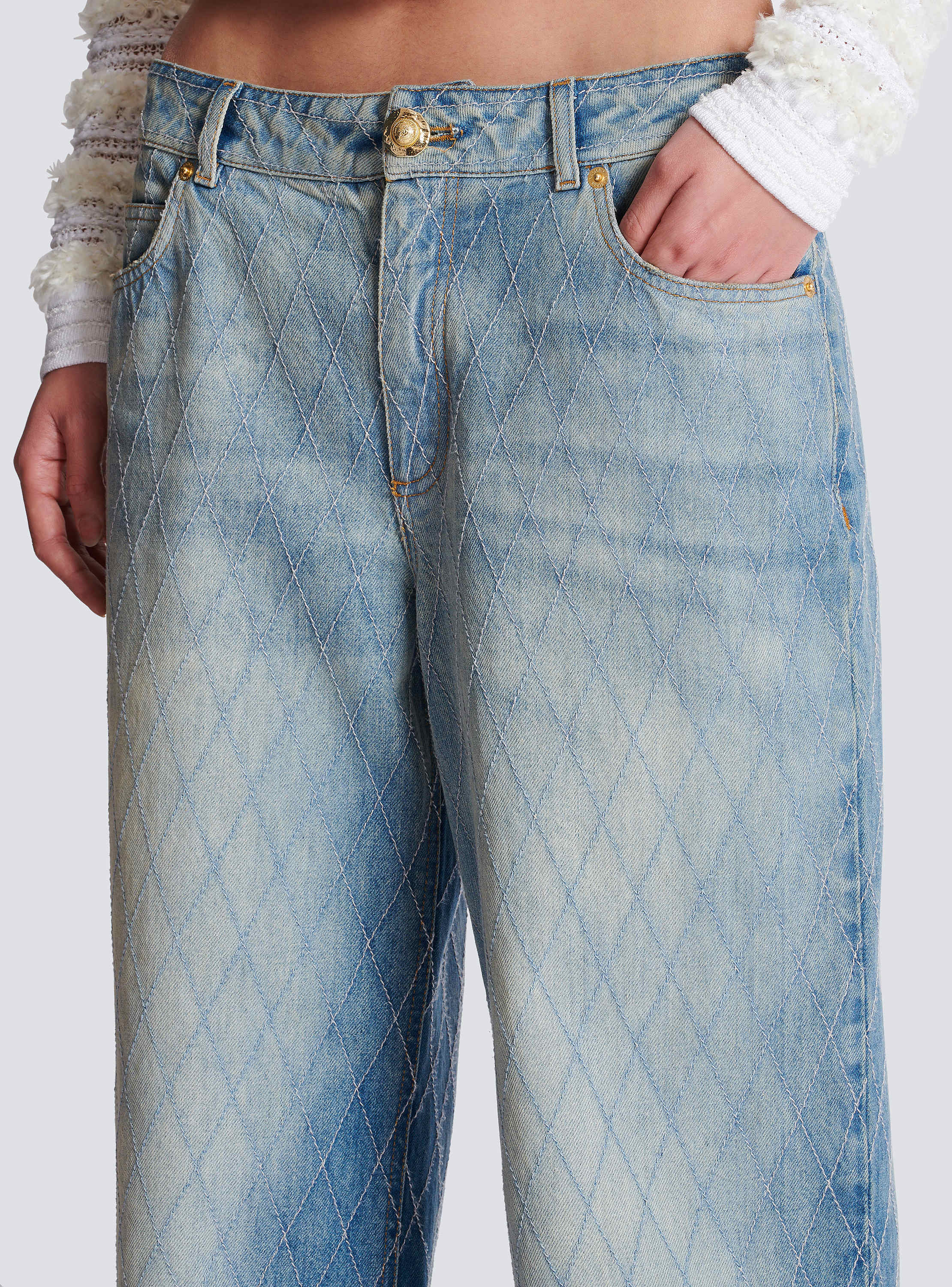 デニム・ジーパン BALMAIN FW25 Jeans (FF1MI060DF79 6FC) Diamond denim straight-fit jeans - Women | BALMAIN
