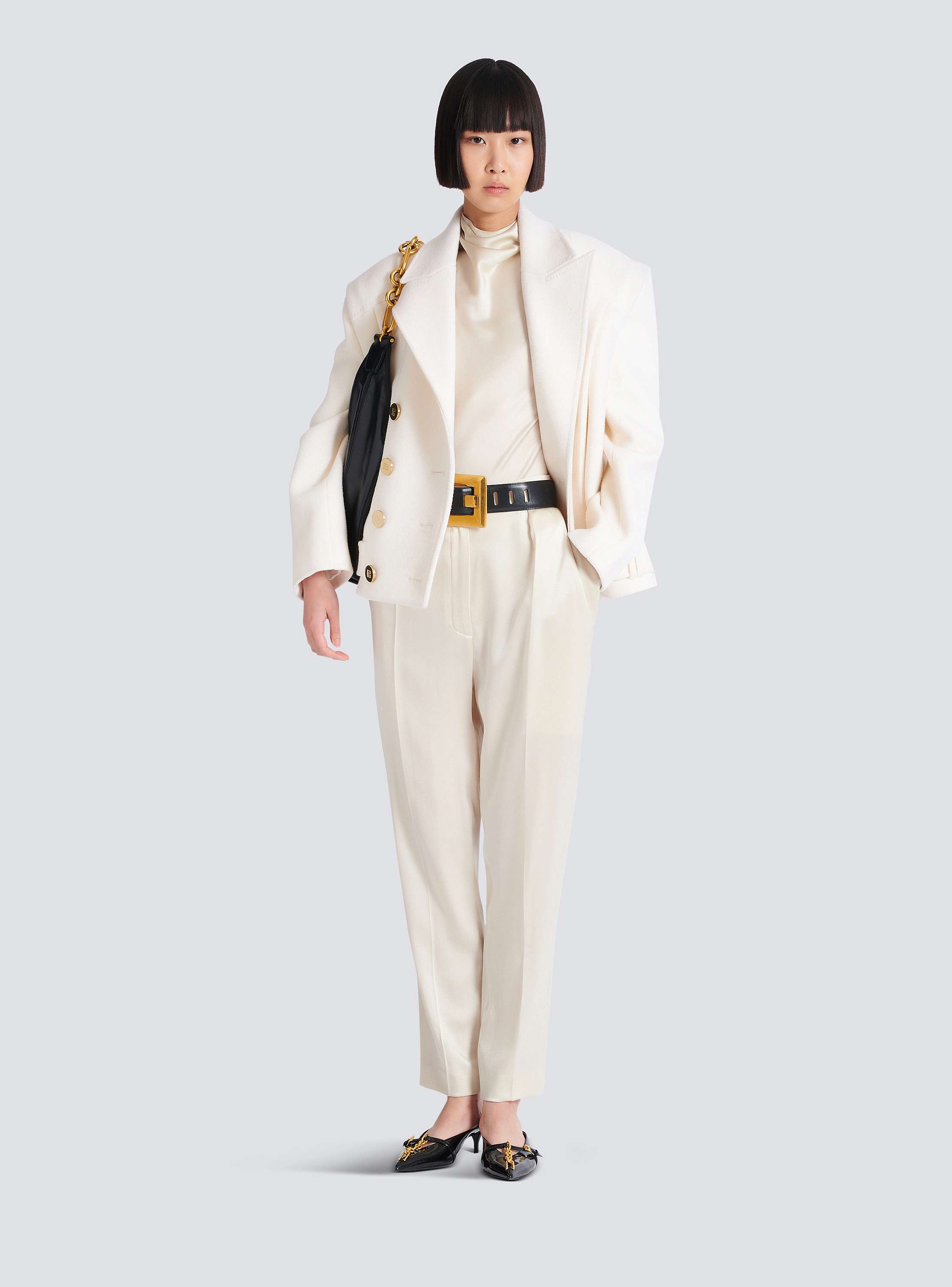 High-waisted silk trousers