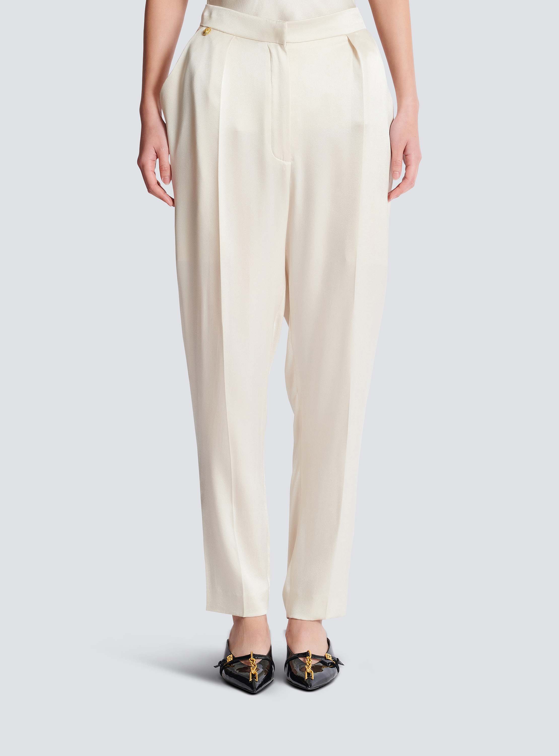 High-waisted silk trousers