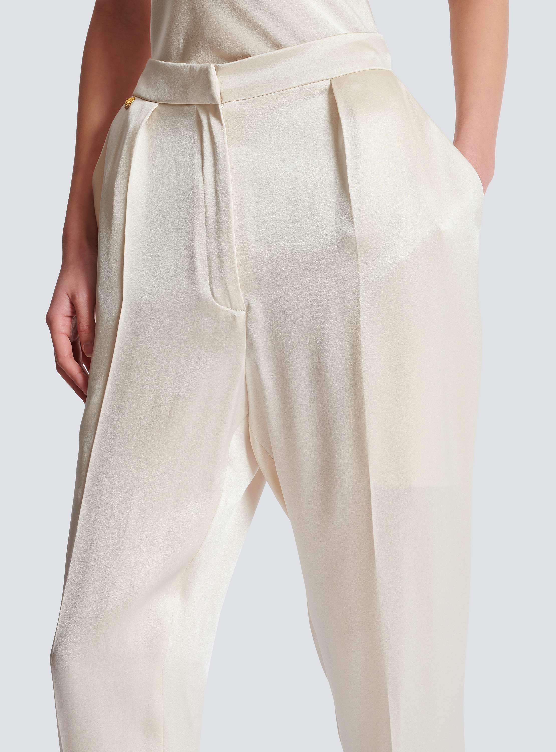 High-waisted silk trousers