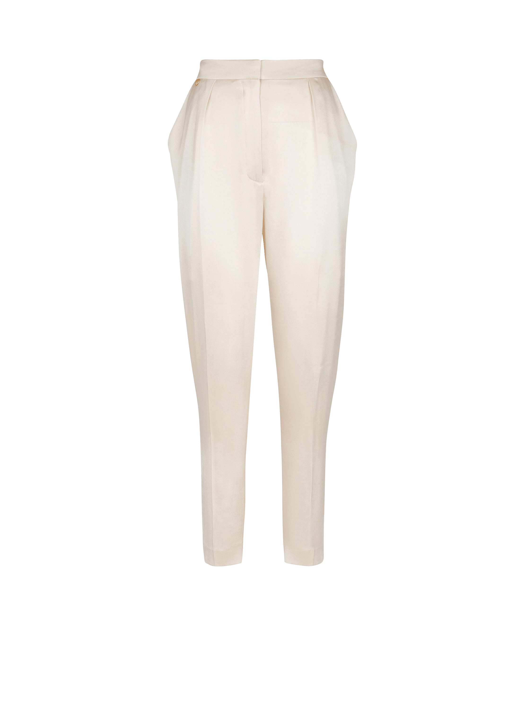 High-waisted silk trousers