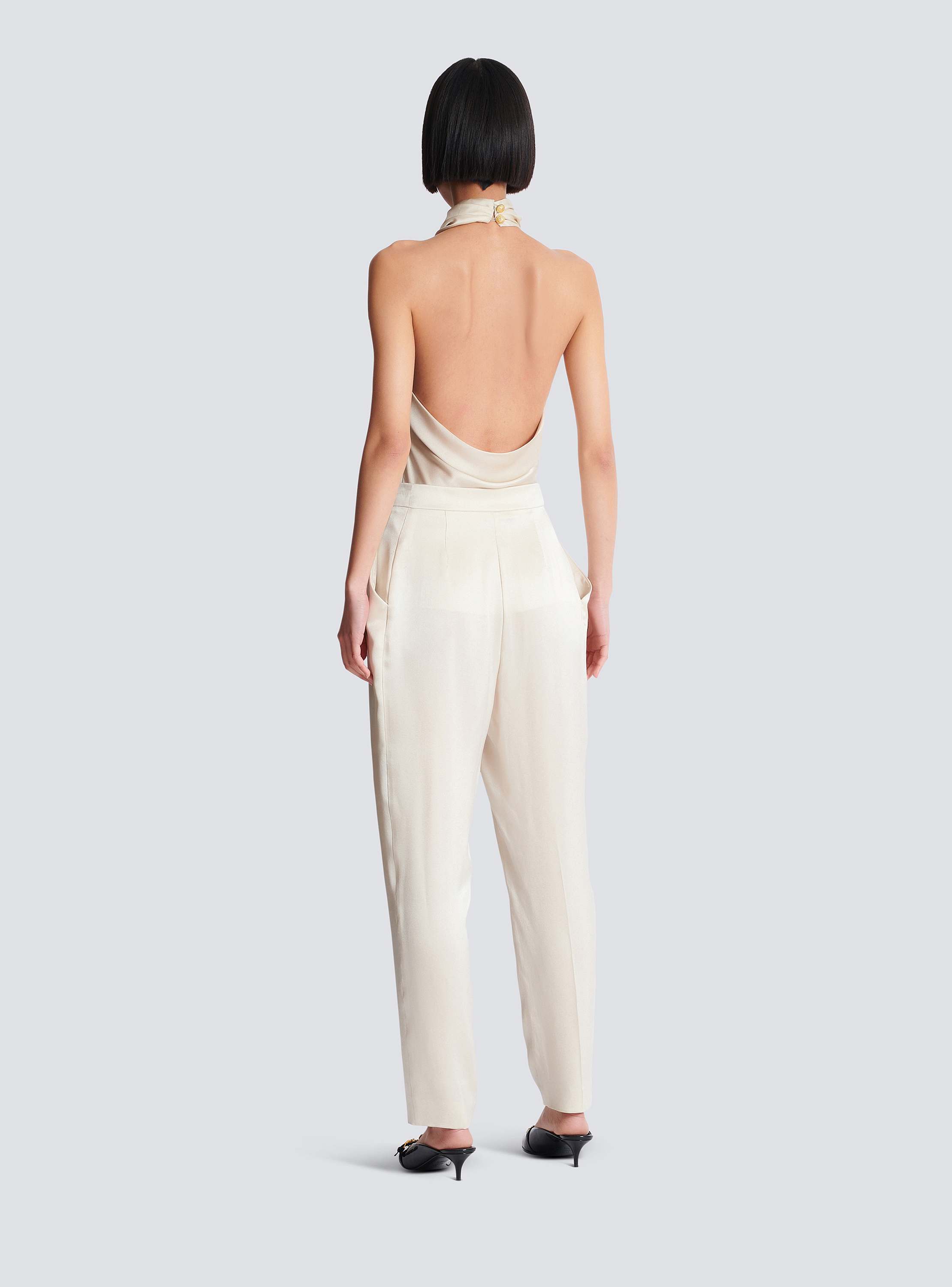 High-waisted silk trousers