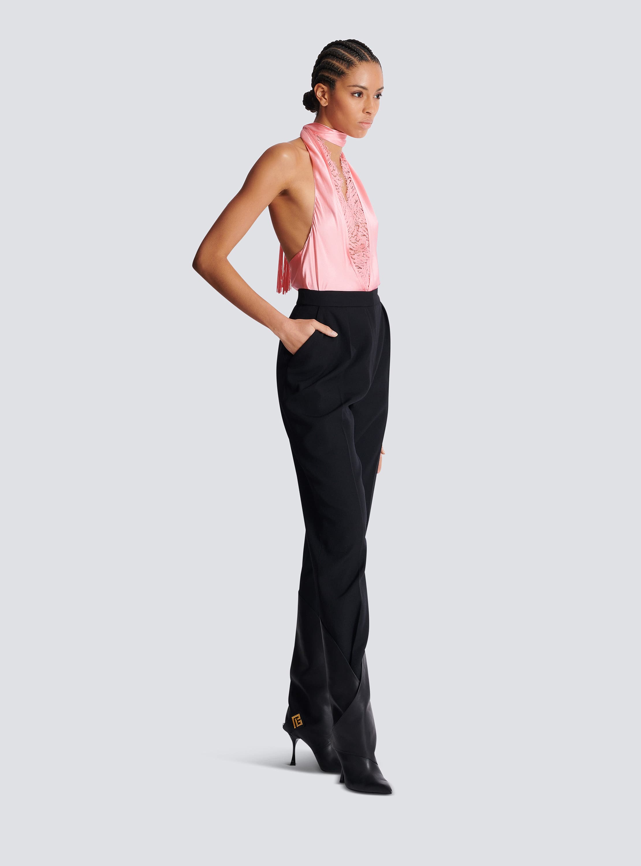 パンツ Balmain Grain De Poudre Pants Pantalon à plis en grain de poudre noir - Homme | BALMAIN
