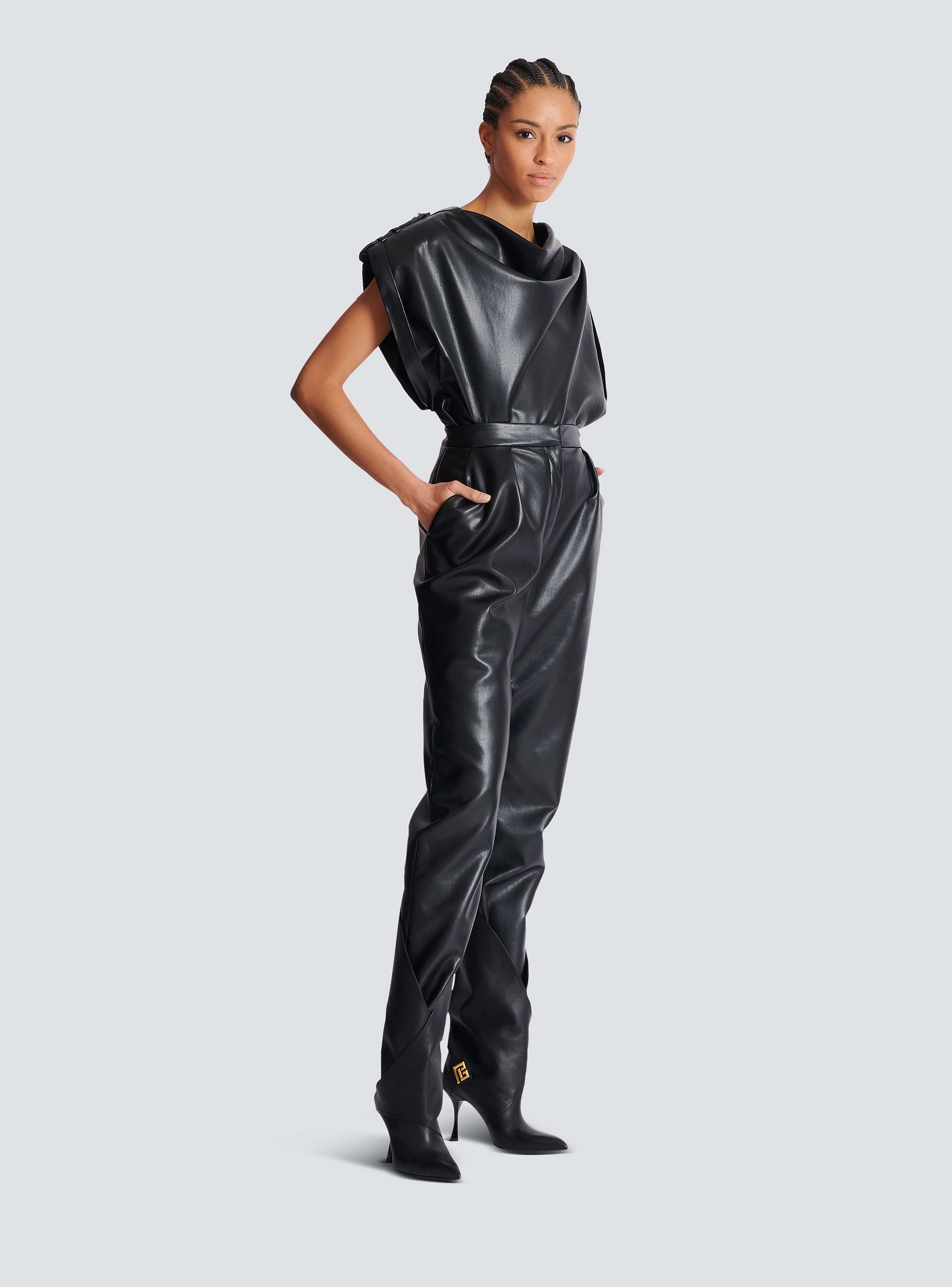 High-waisted faux leather trousers