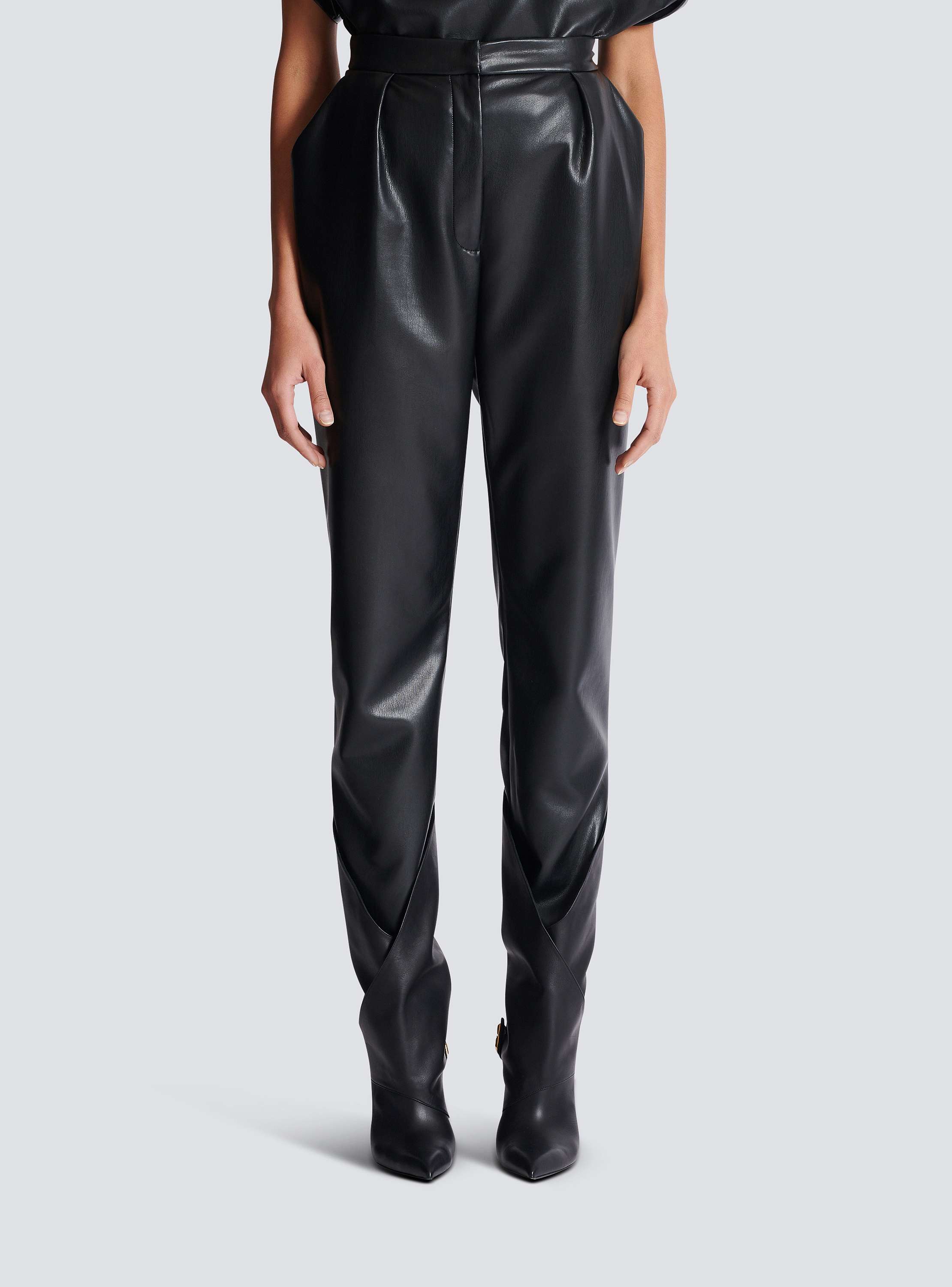 High-waisted faux leather trousers black black - Women | BALMAIN