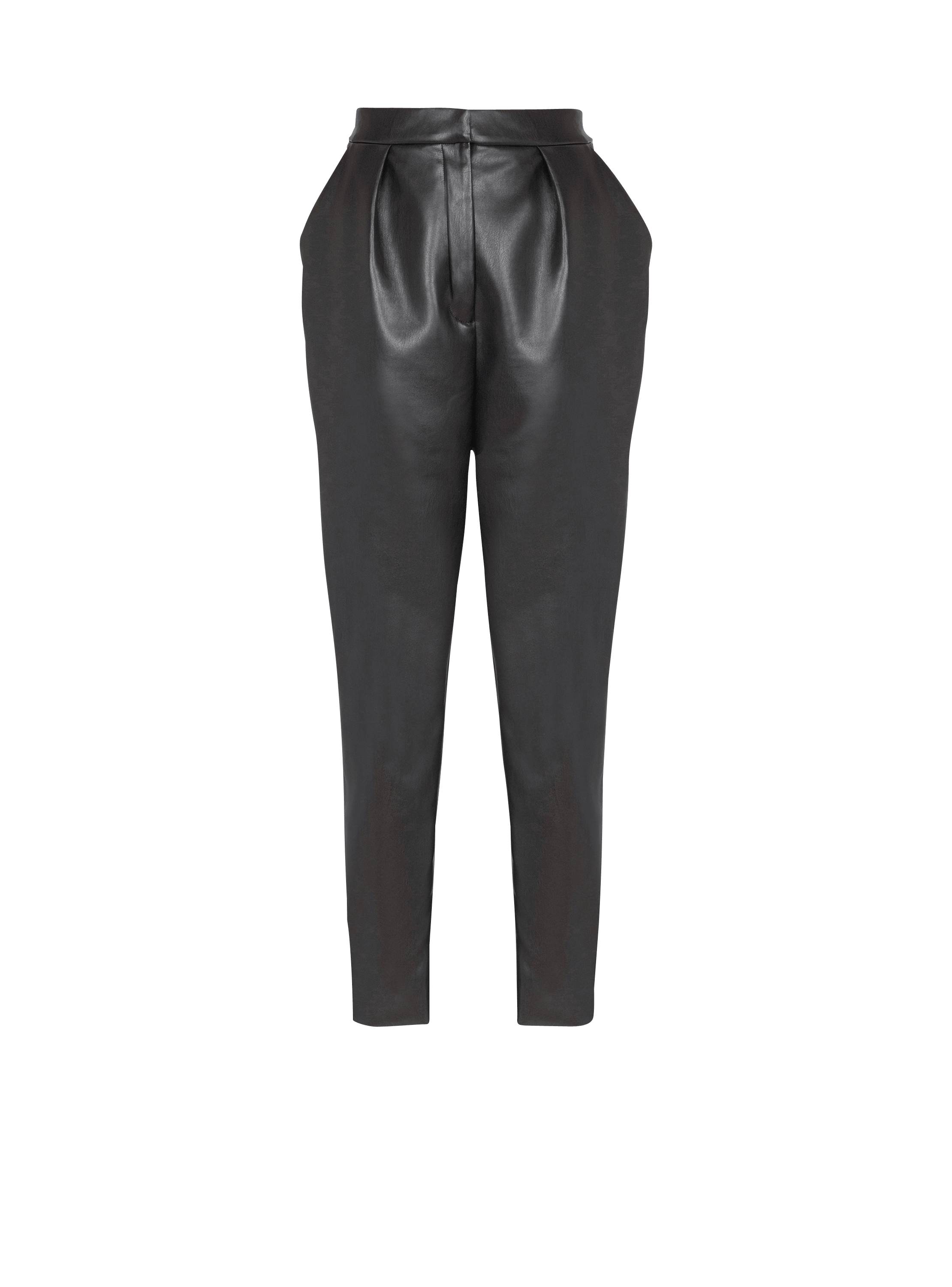 High-waisted faux leather trousers