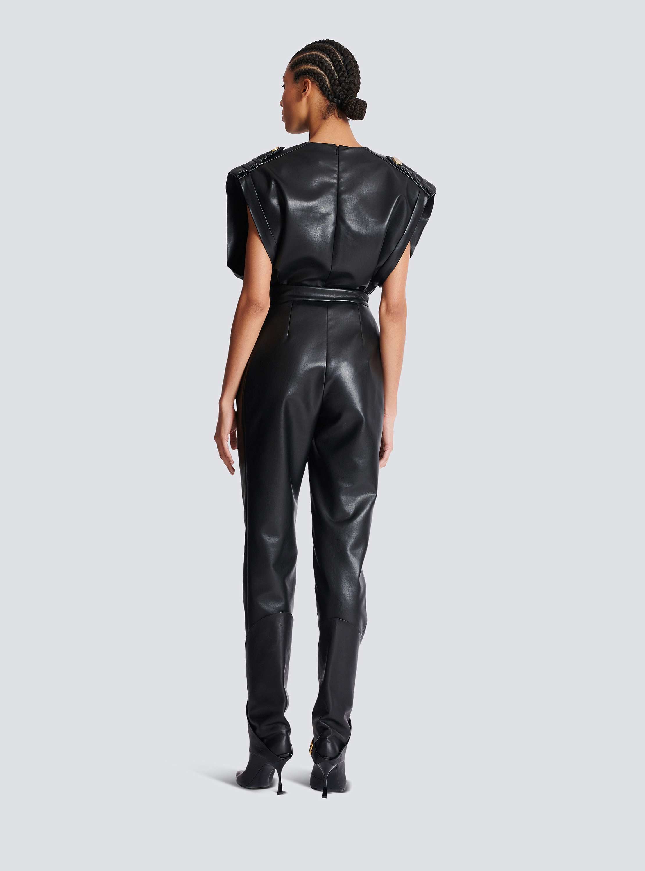 High-waisted faux leather trousers