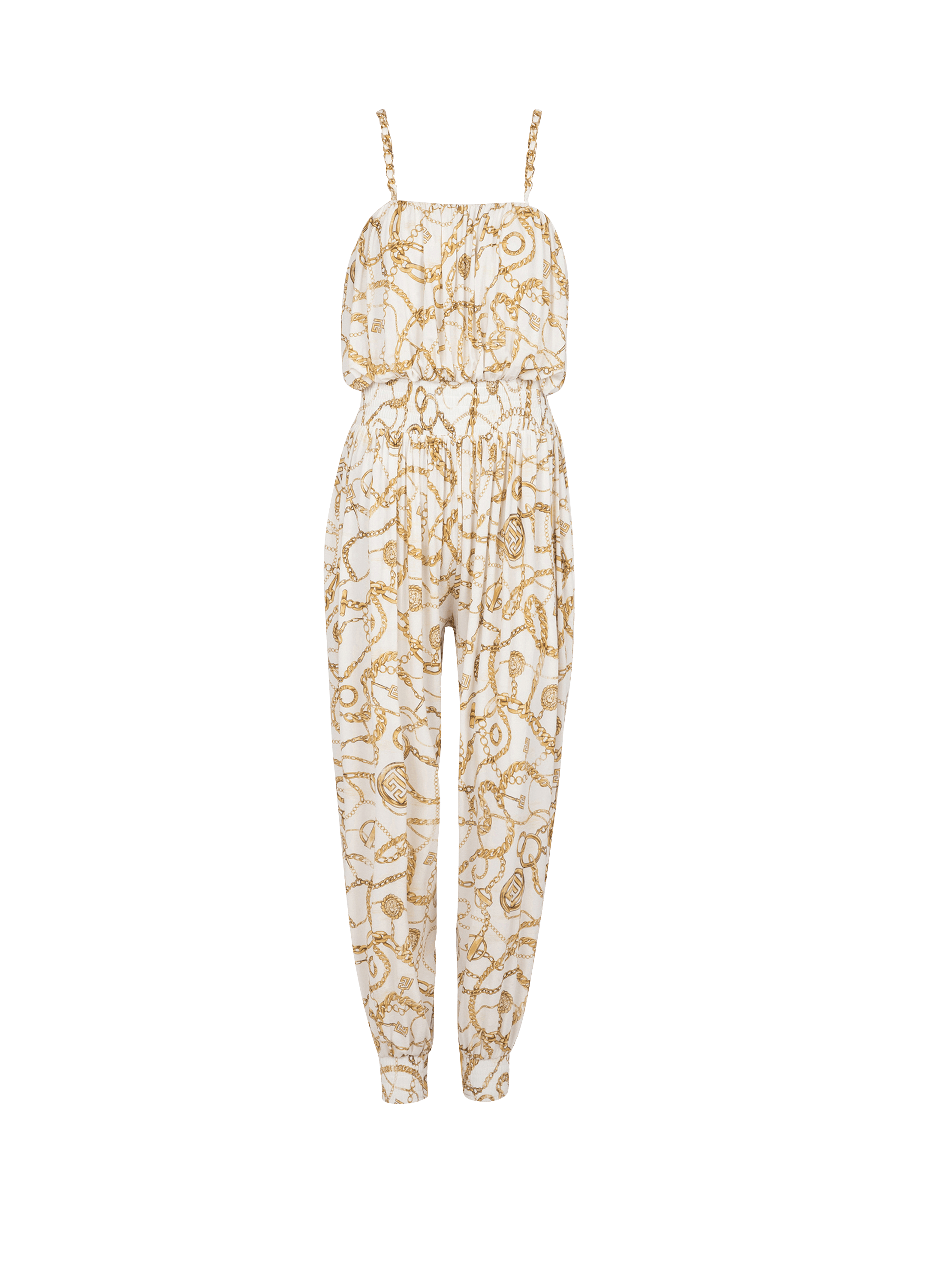 Flowing printed jumpsuit with Balmain Chains pattern