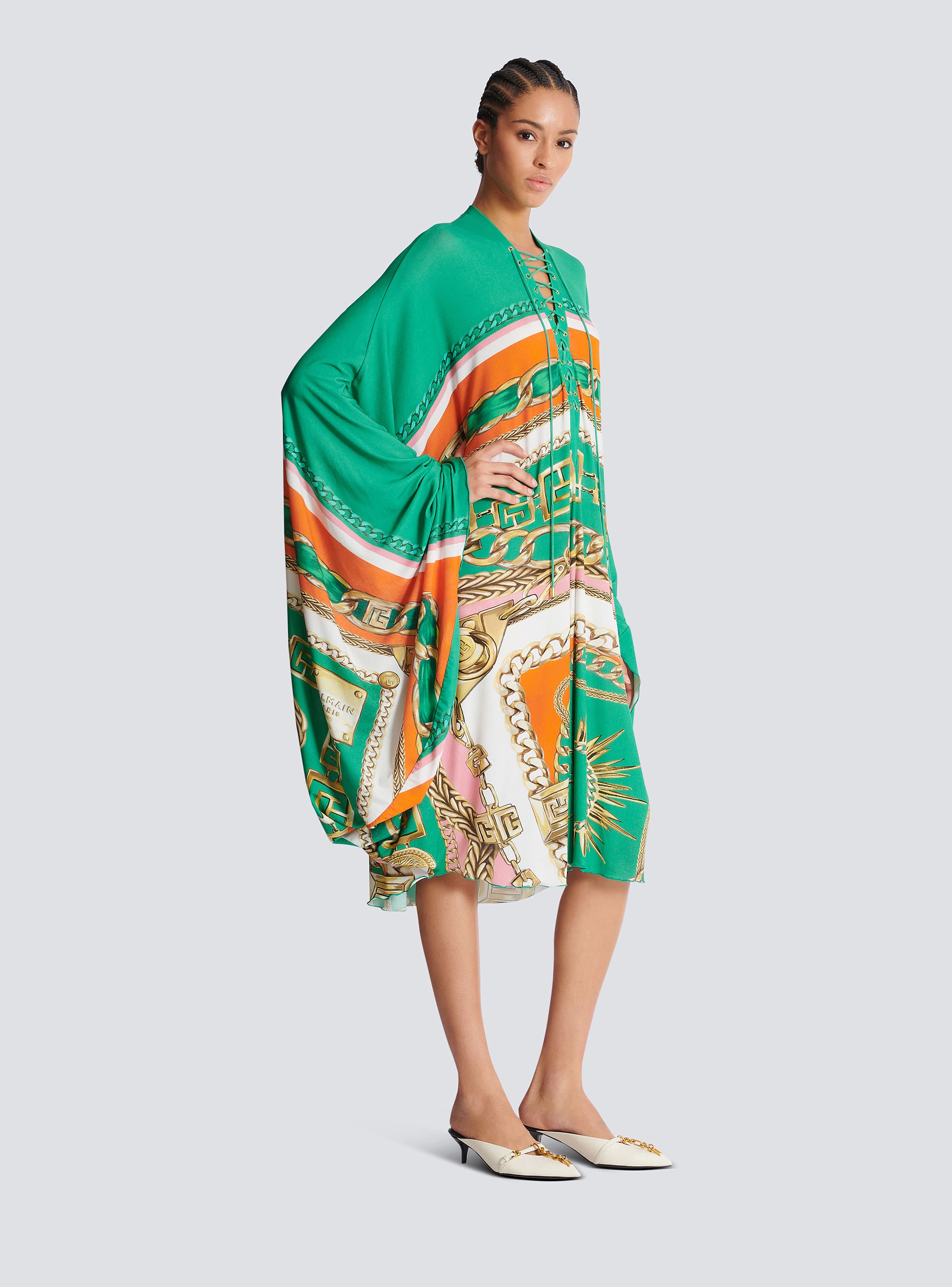 Laced Details Foulard Print Kaftan Dress