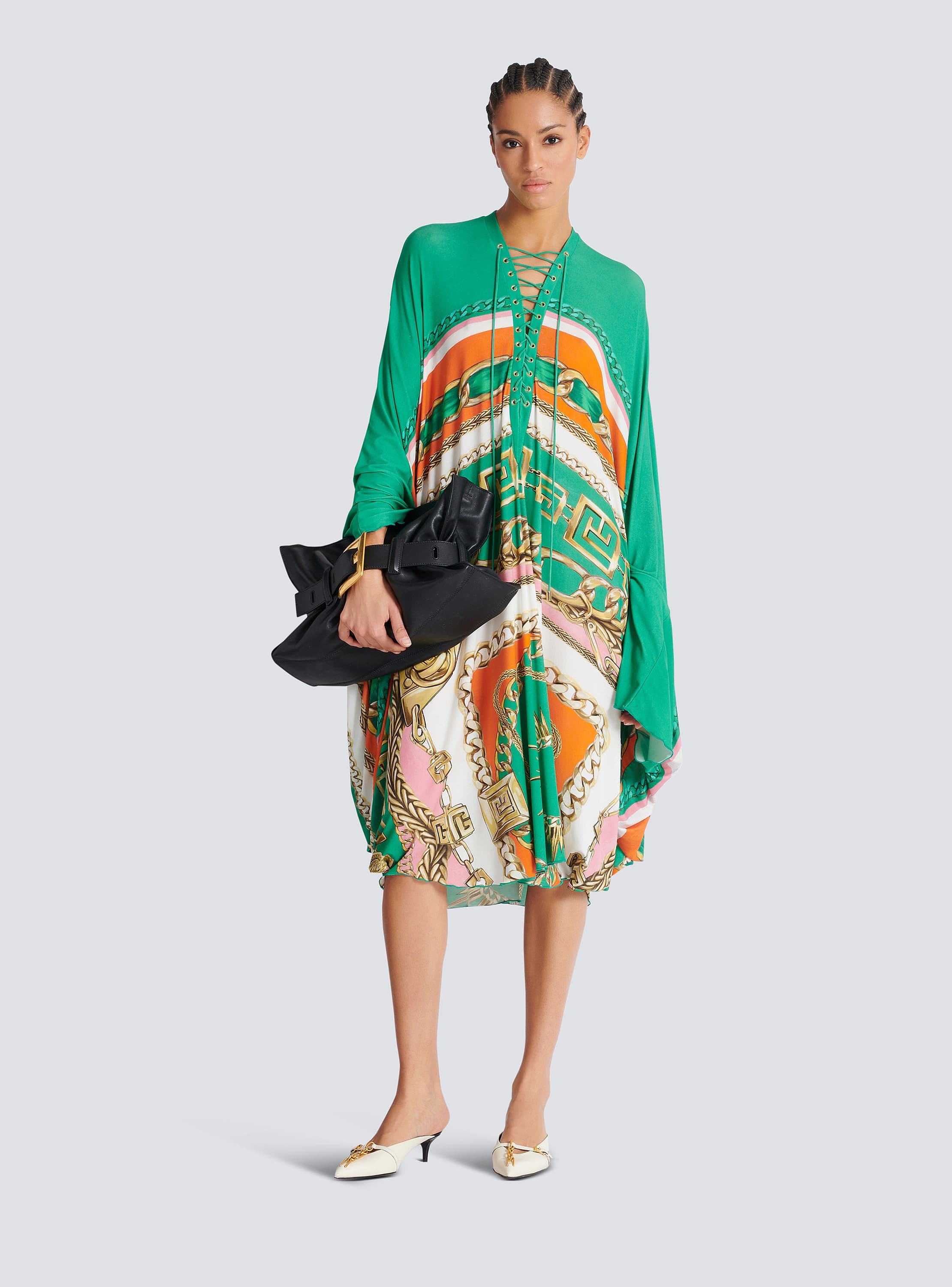 Laced Details Foulard Print Kaftan Dress
