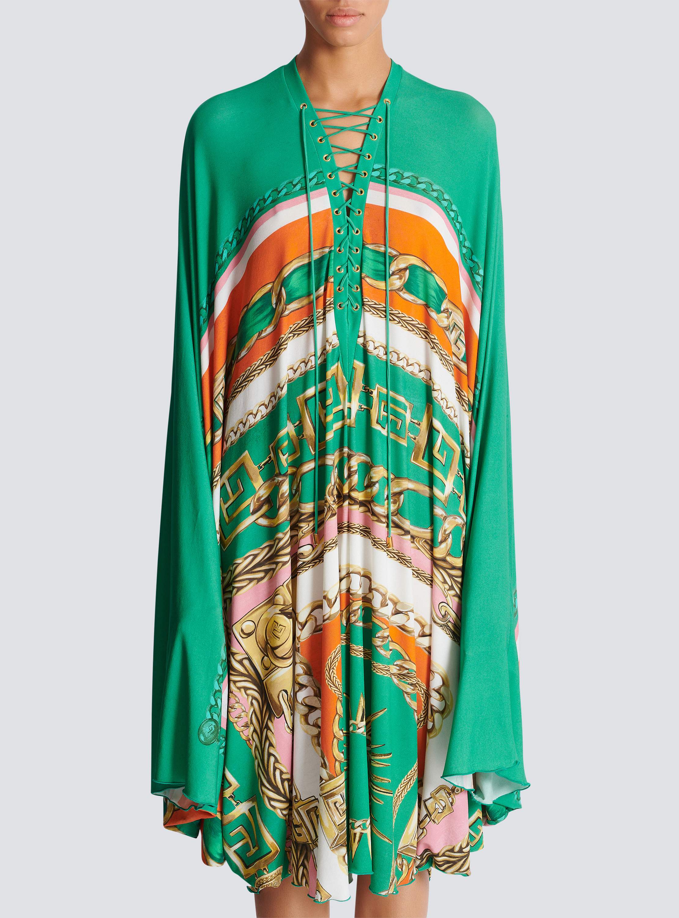 Laced Details Foulard Print Kaftan Dress