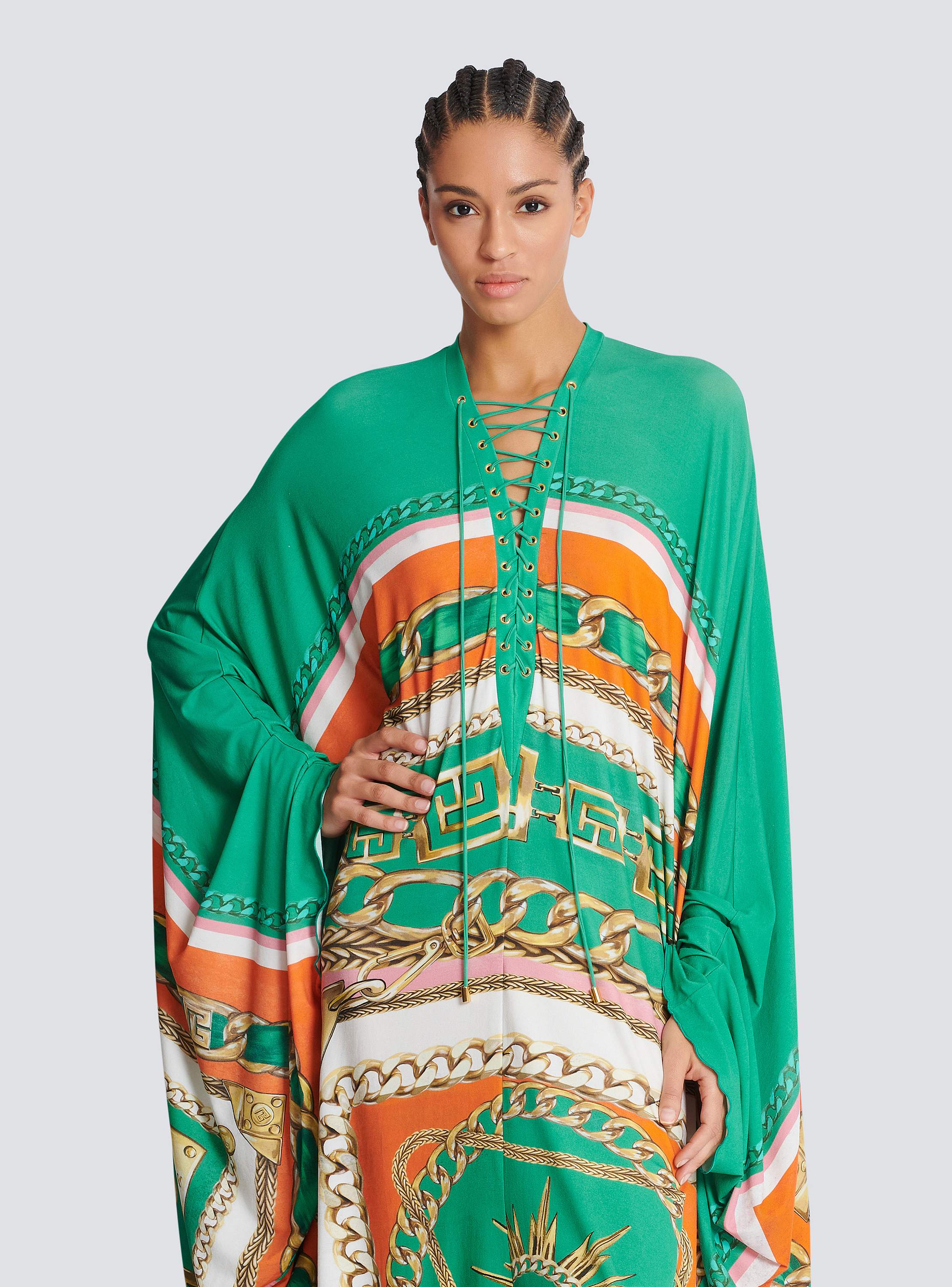 Laced Details Foulard Print Kaftan Dress