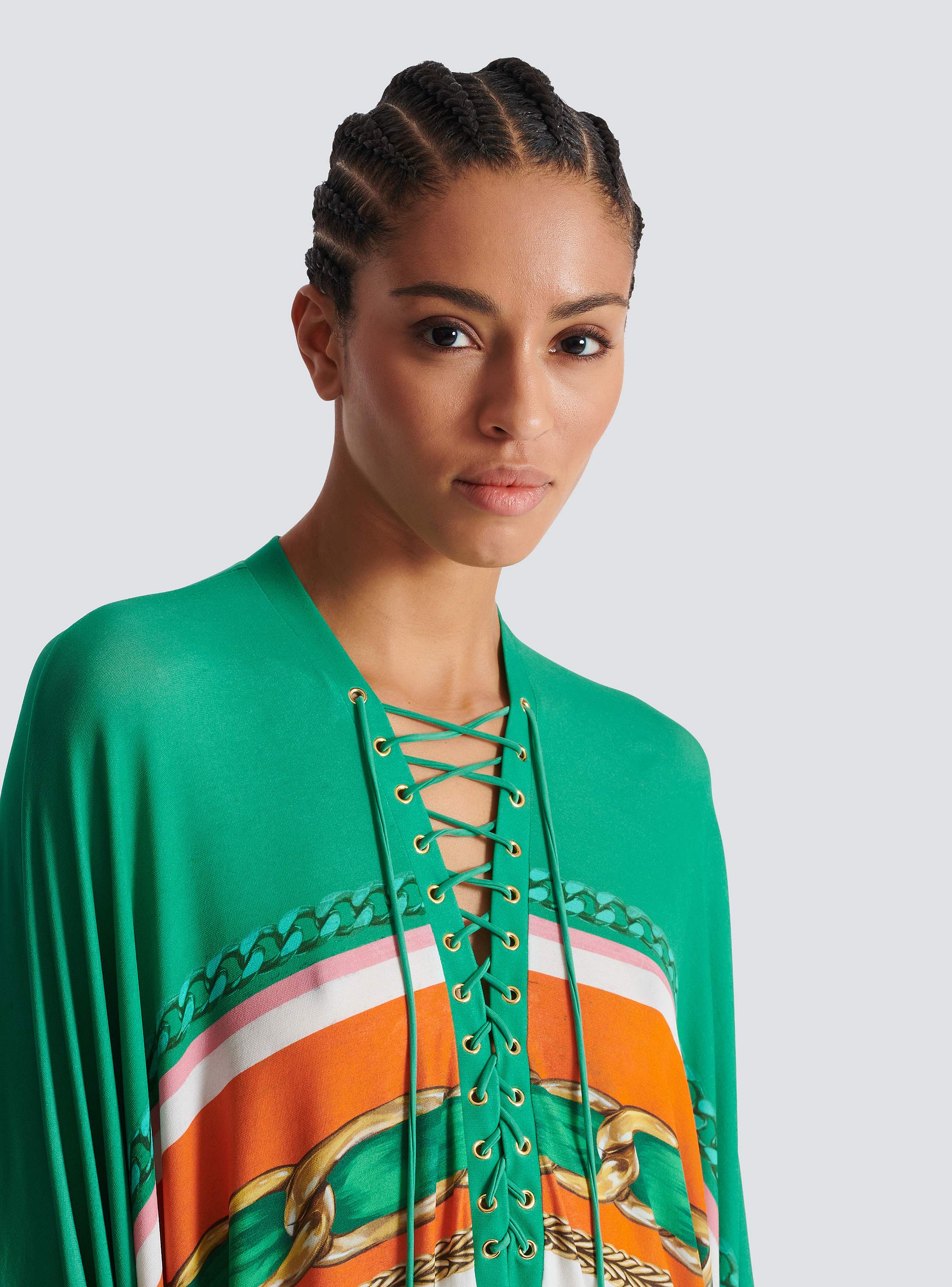 Laced Details Foulard Print Kaftan Dress