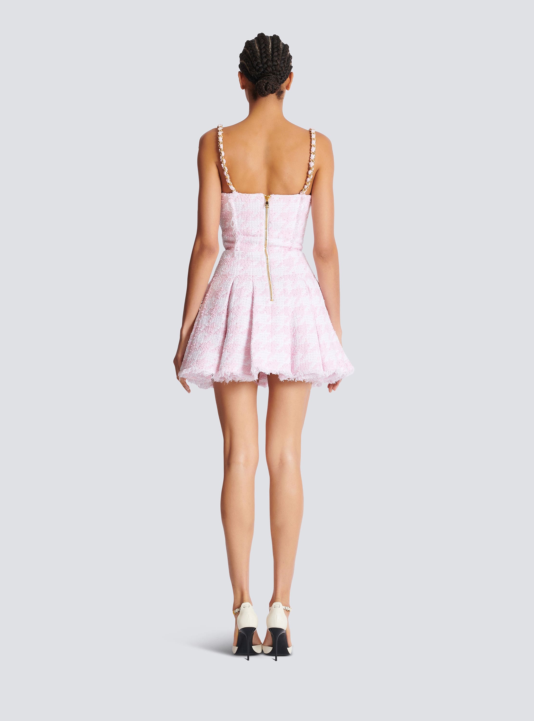 Strappy houndstooth tweed A-line dress pink - Women | BALMAIN
