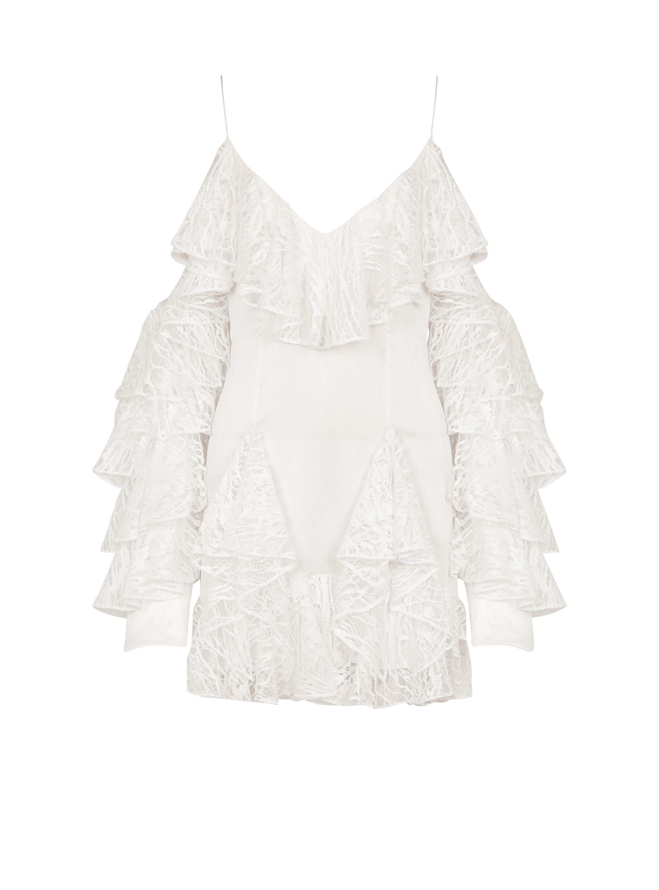Flowing dress with lace ruffles