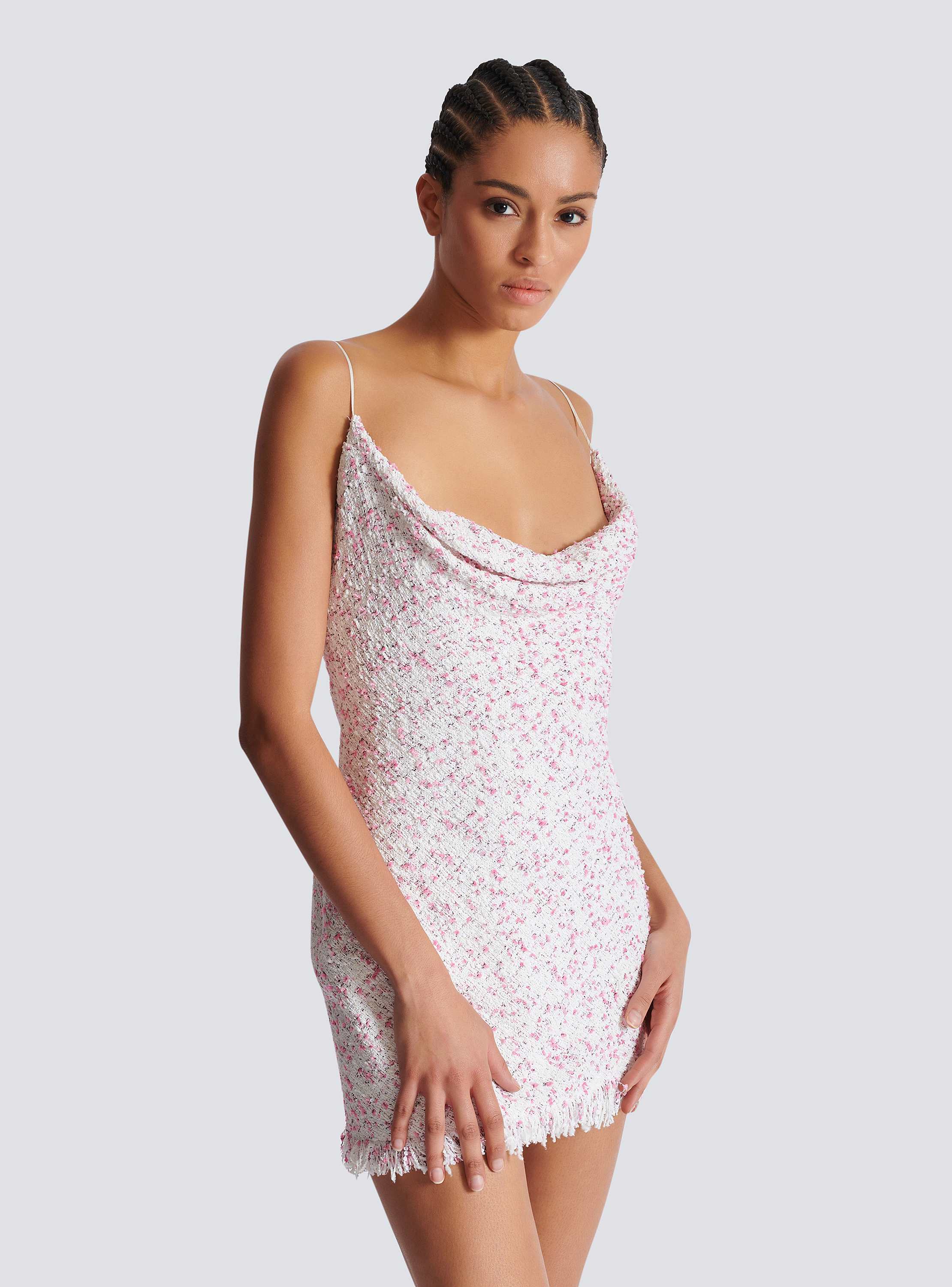 Thin Straps Polka Dot Tweed Short Dress