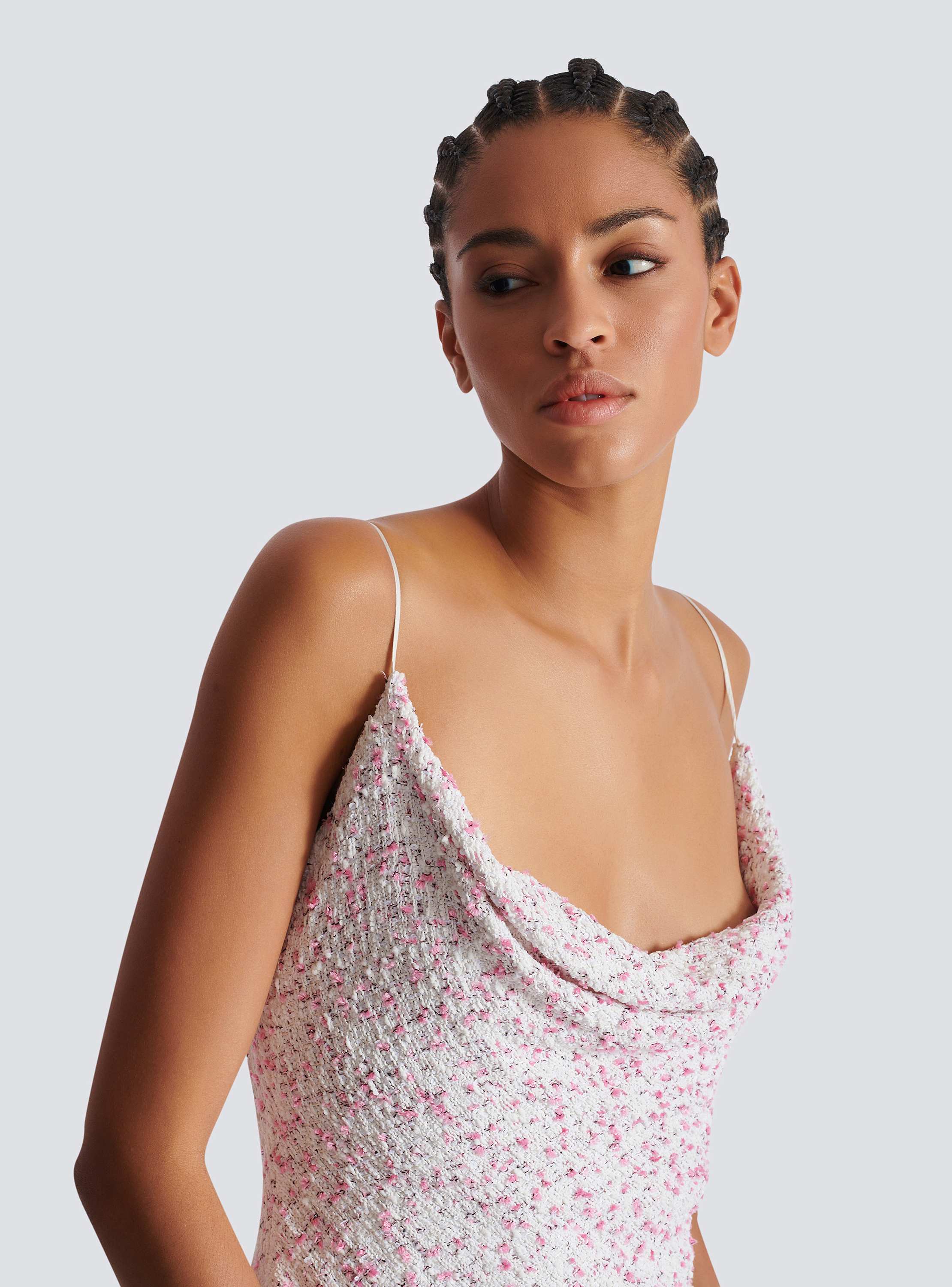 Thin Straps Polka Dot Tweed Short Dress
