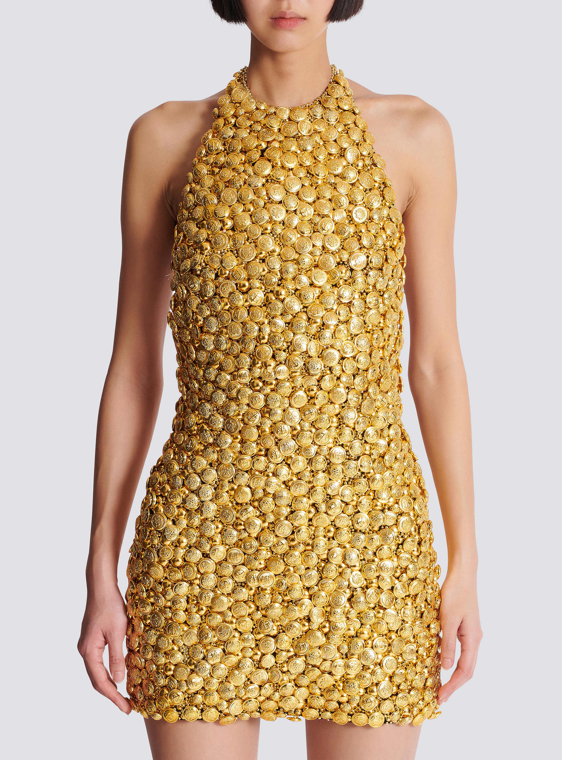 Halterneck All Over Emb Buttons Dress