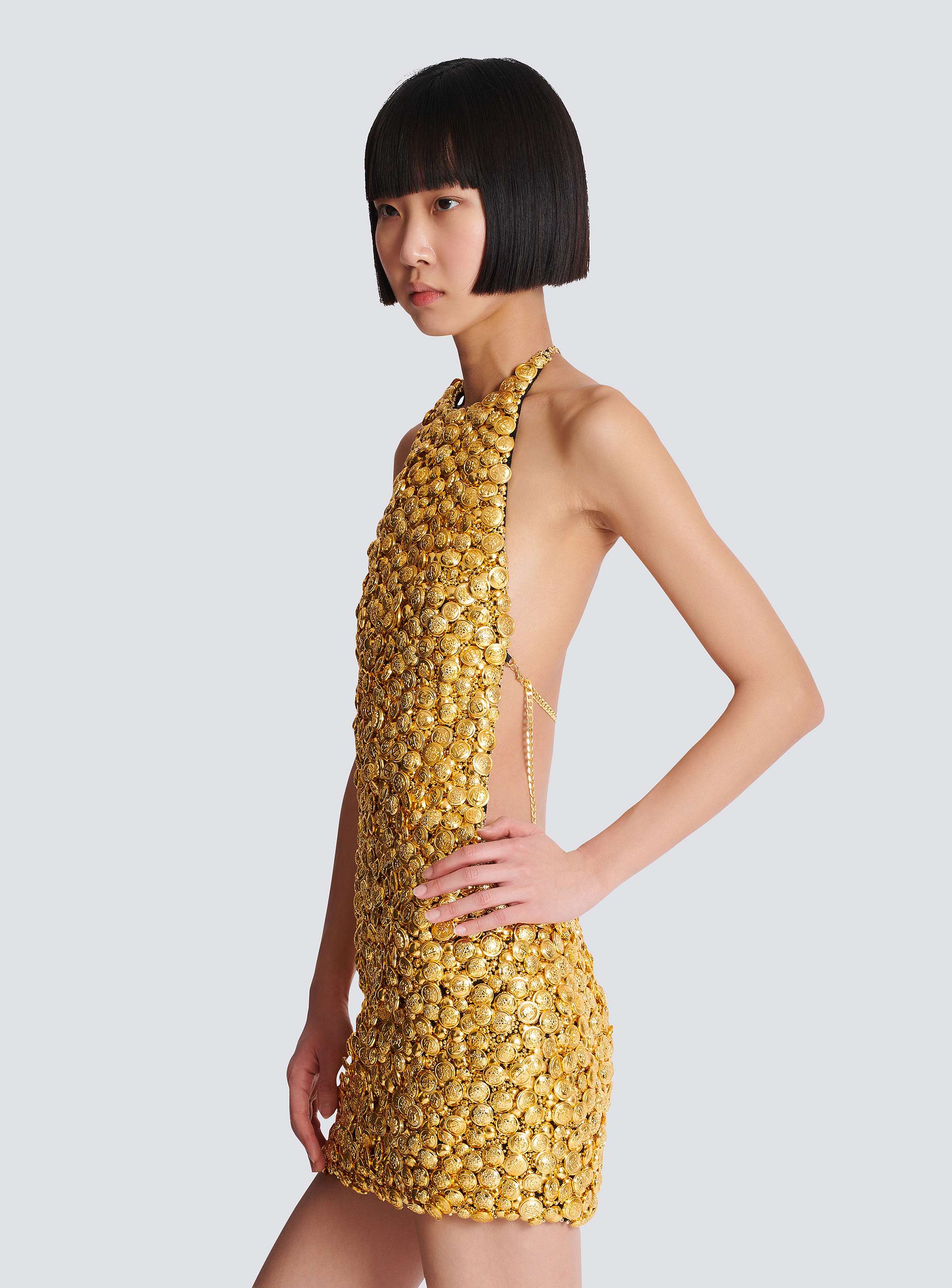 Halterneck All Over Emb Buttons Dress