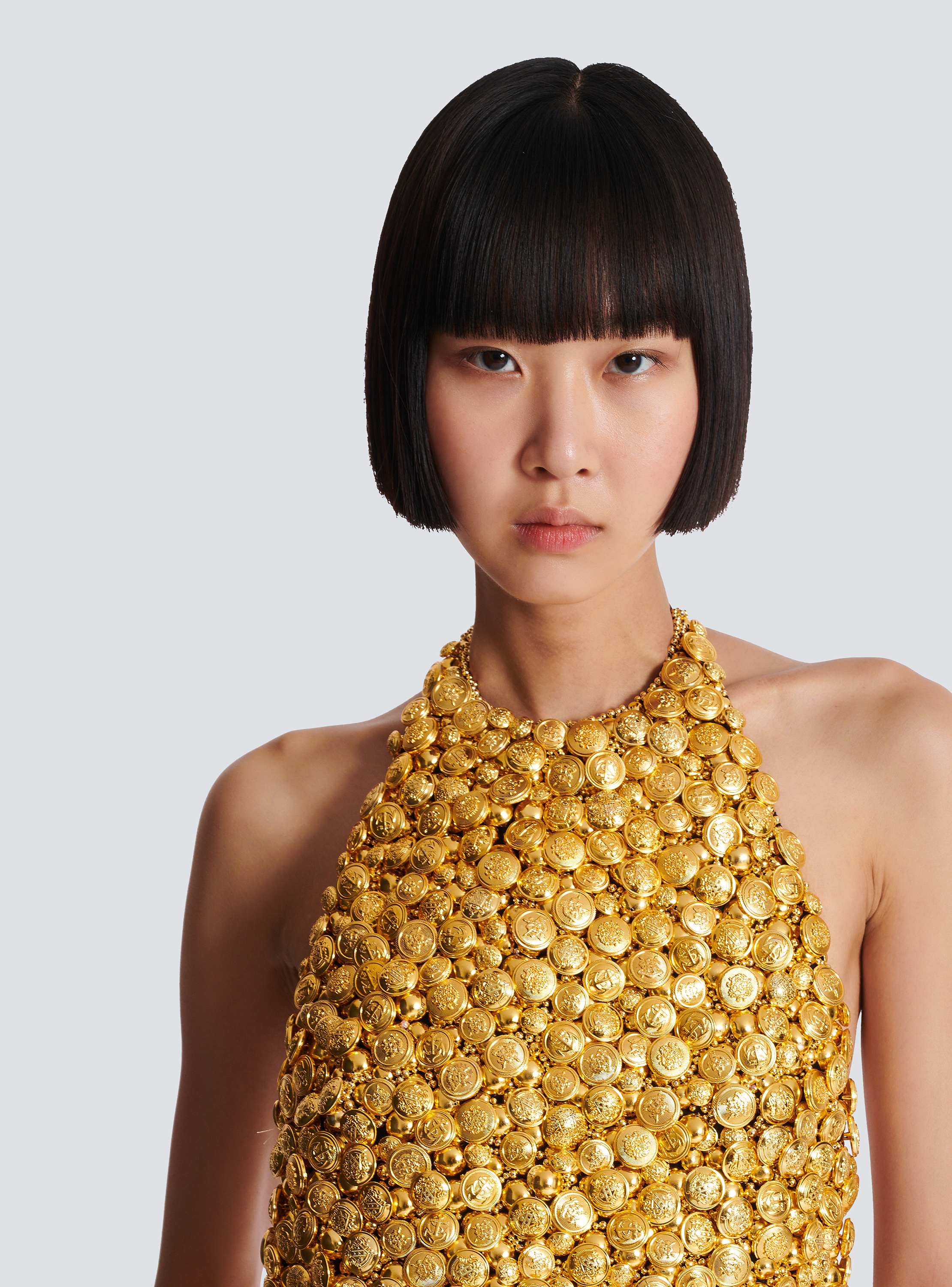 Halterneck All Over Emb Buttons Dress