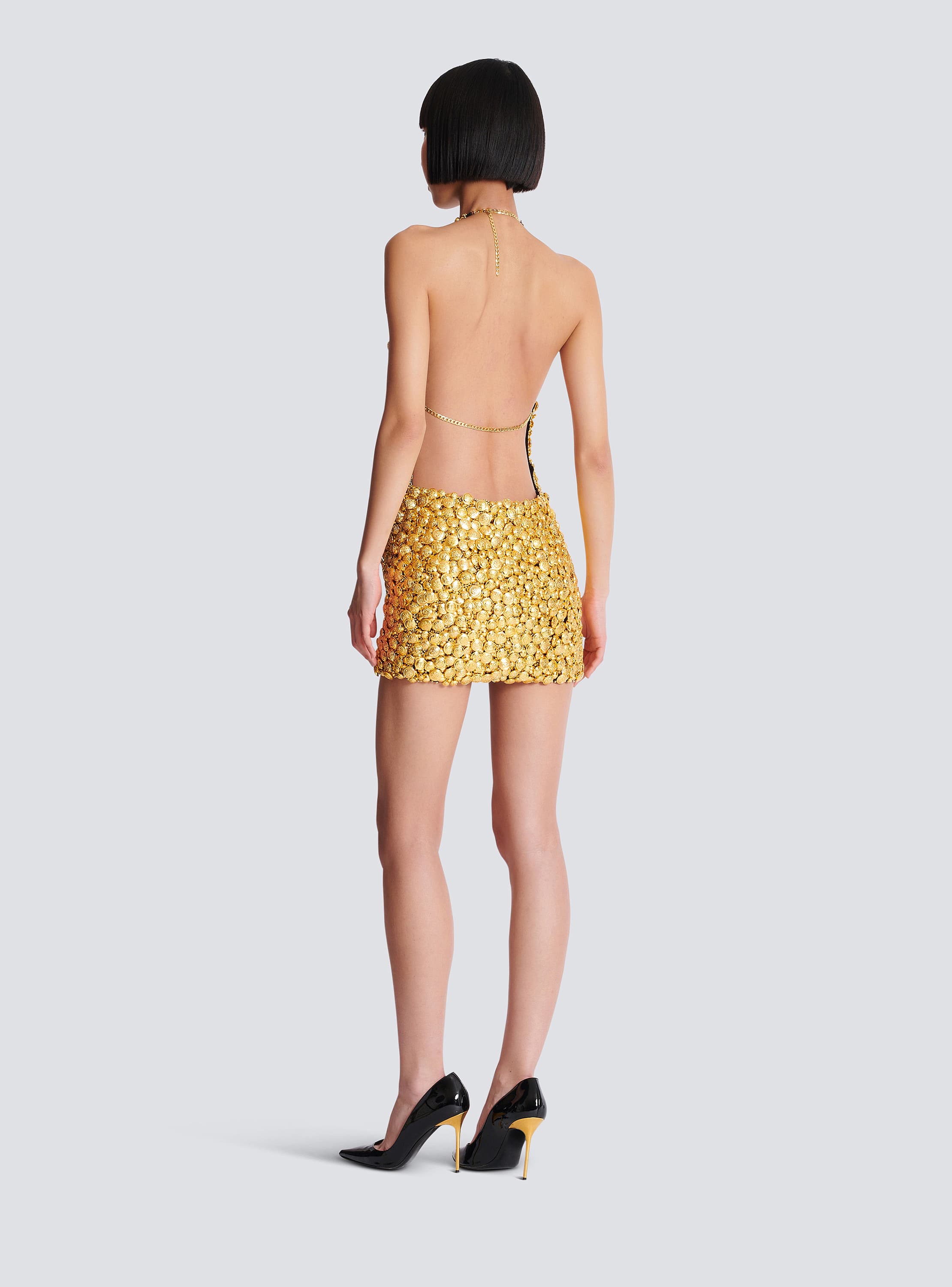 Halterneck All Over Emb Buttons Dress