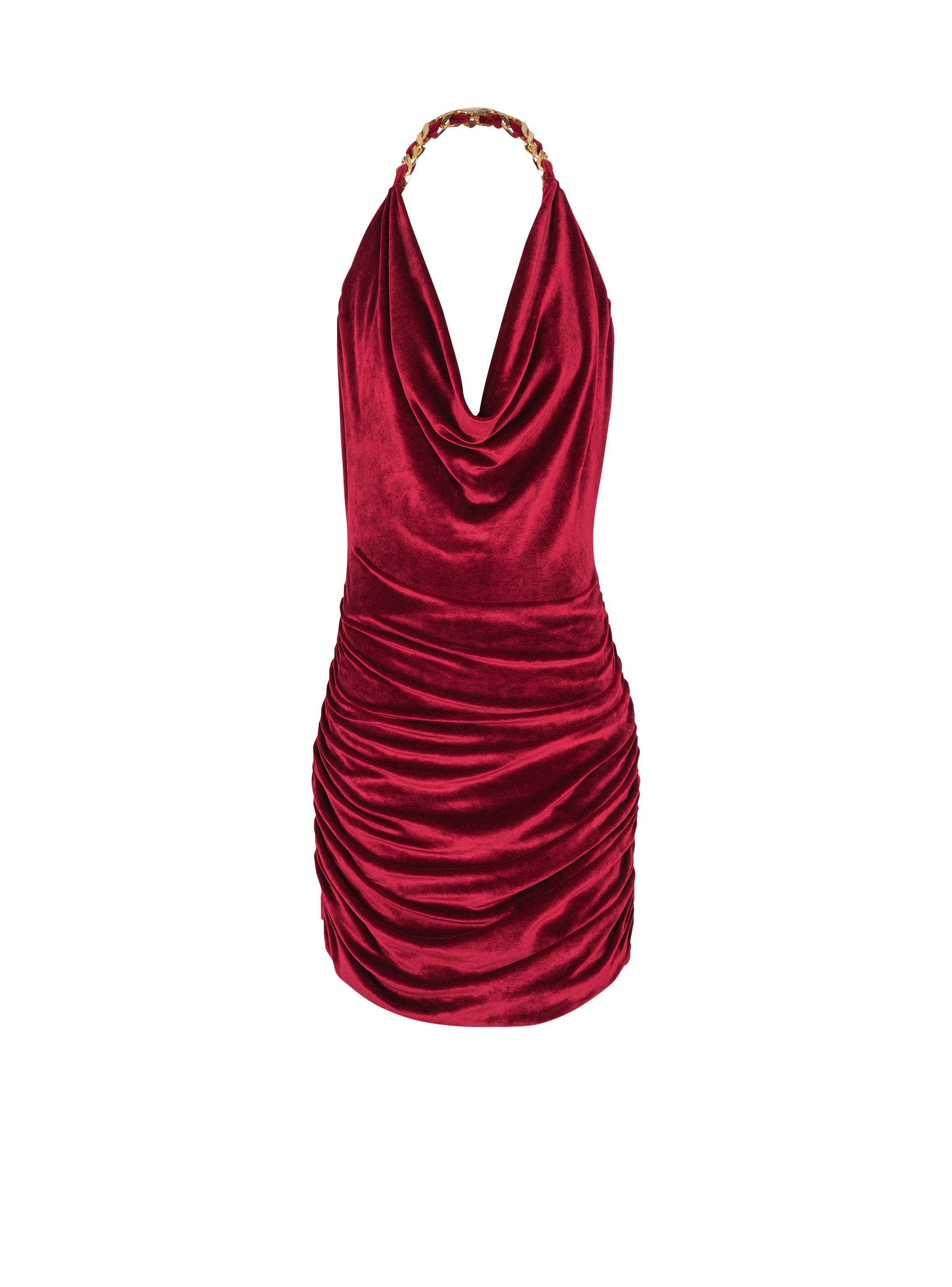 Chain Strap Draped Velvet Short Dress