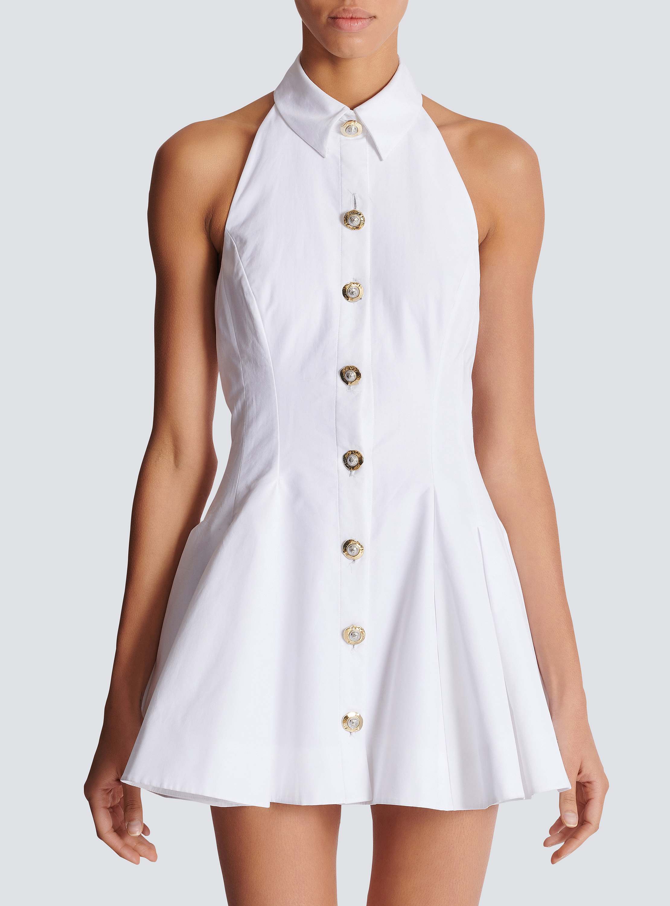 ポプリン製 オープンバック フレアドレス 