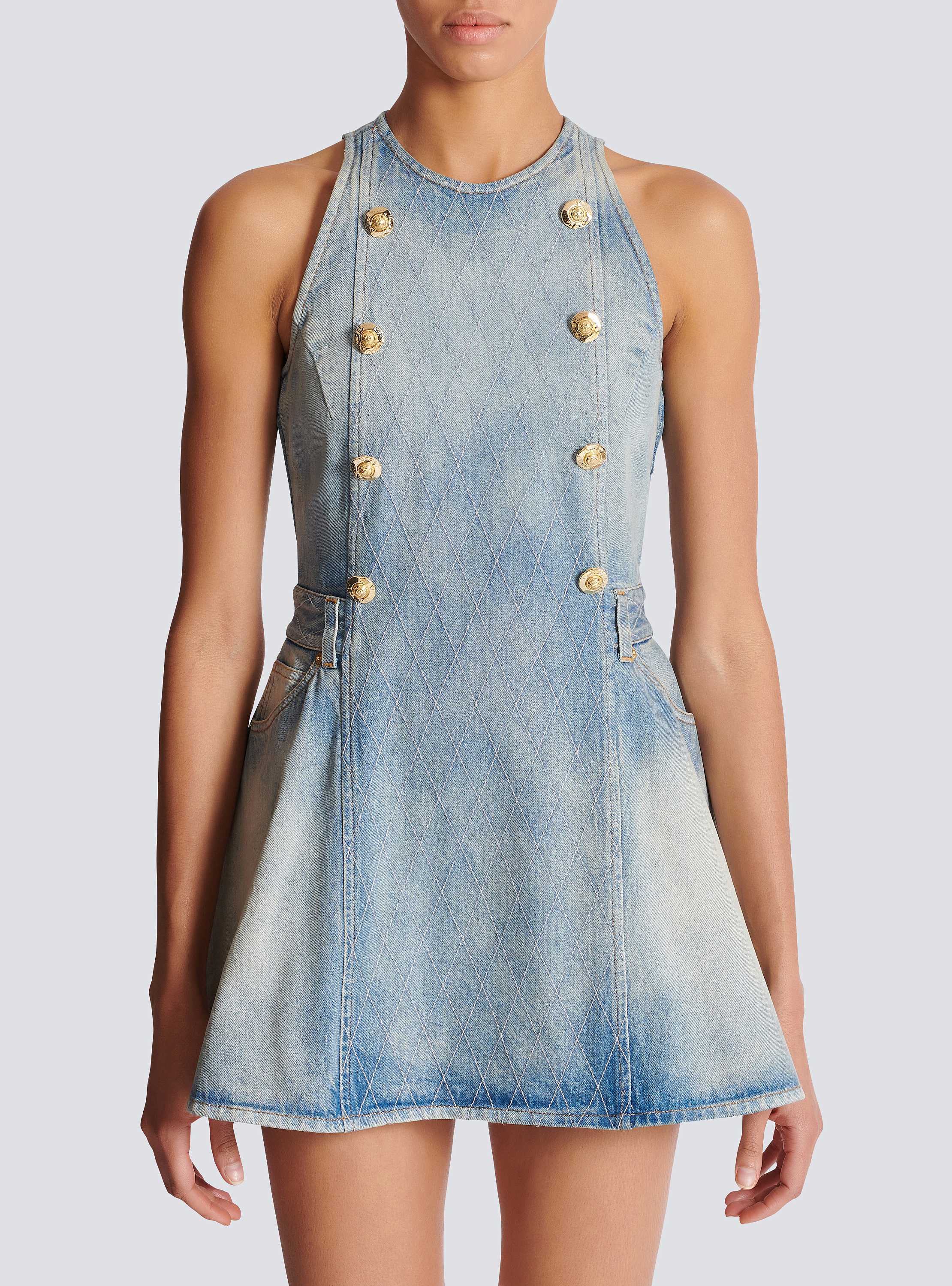 Sl Btn Flare Light Blue Denim Dress