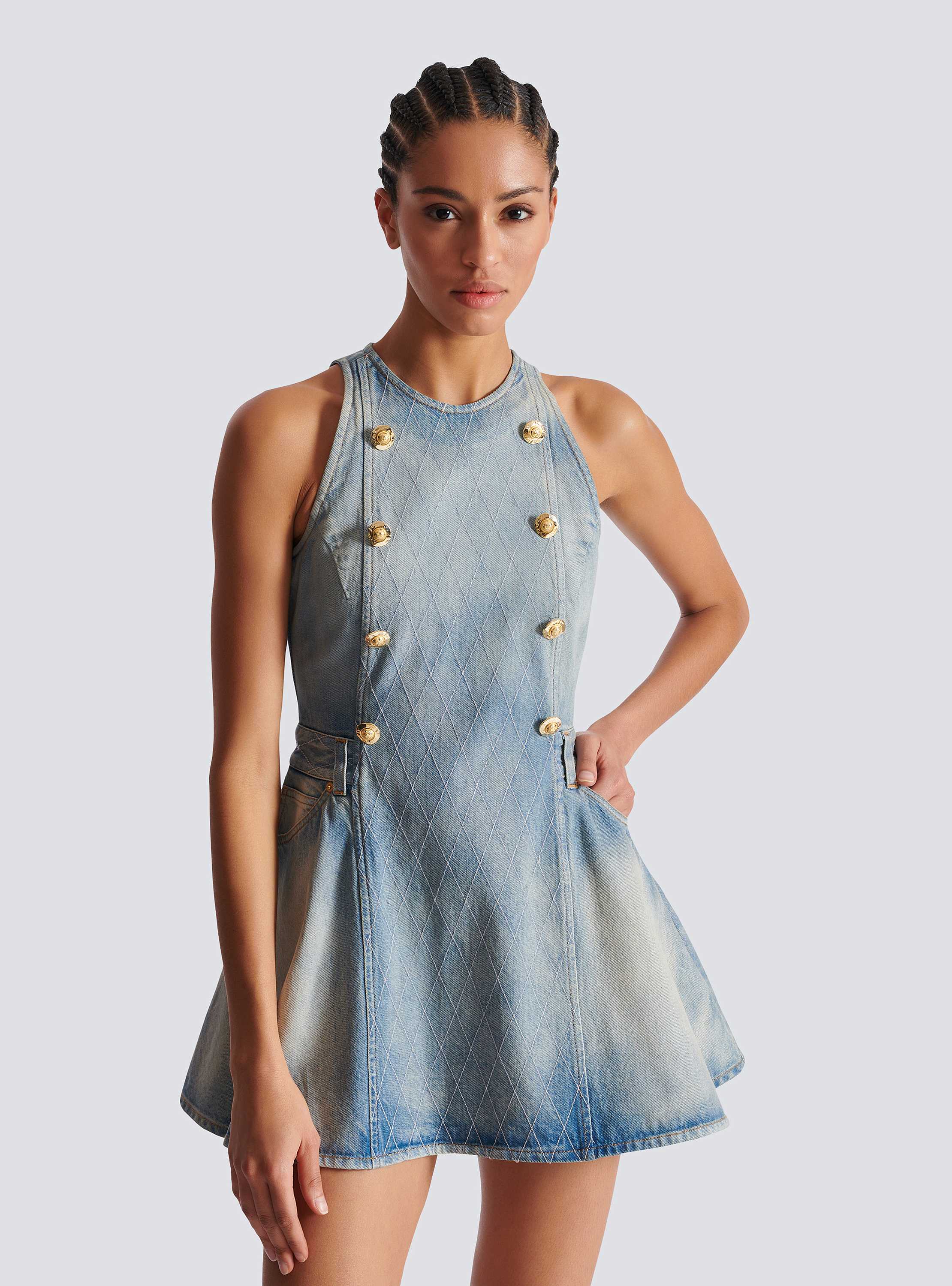 Sl Btn Flare Light Blue Denim Dress