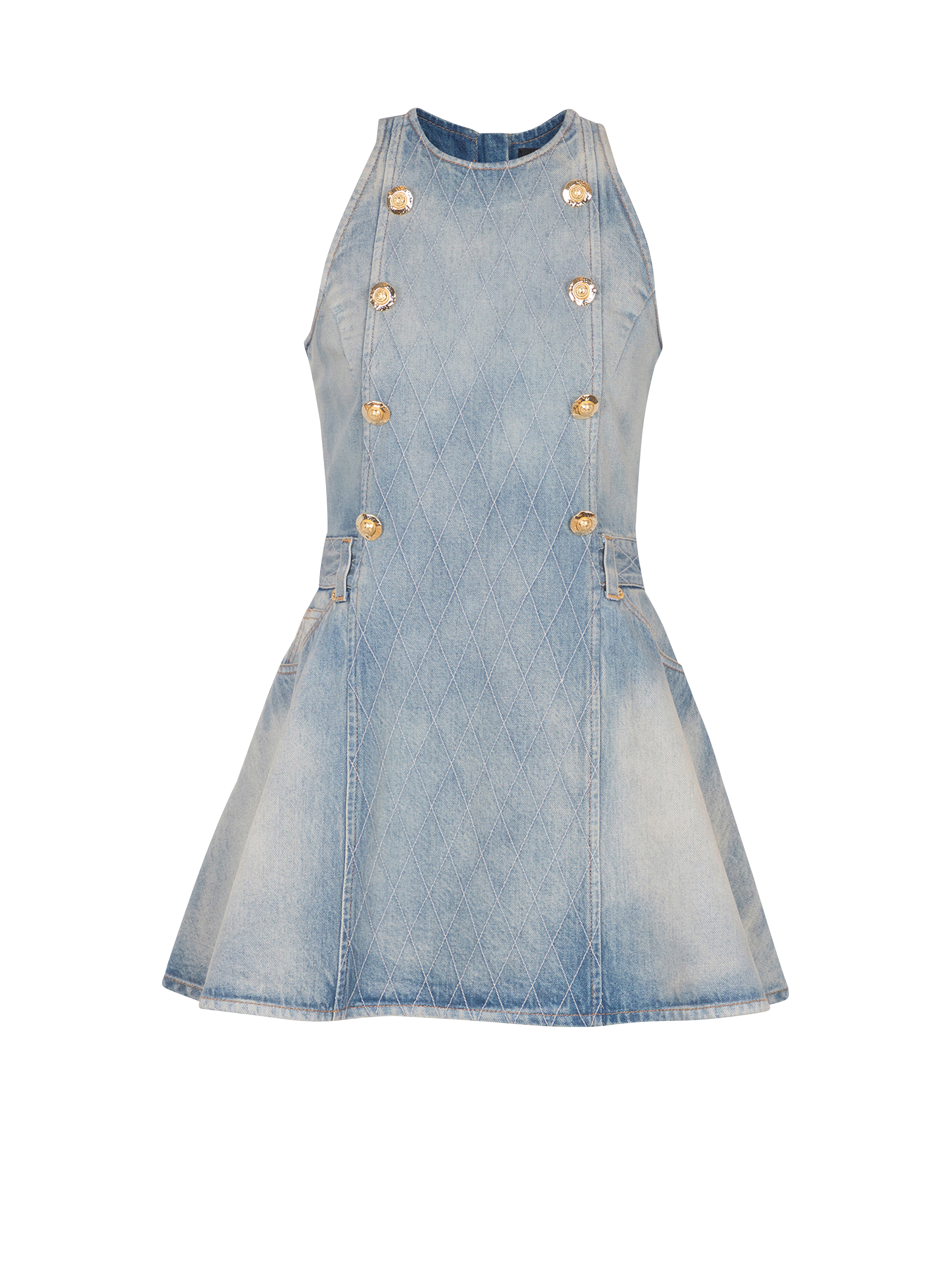 Sl Btn Flare Light Blue Denim Dress