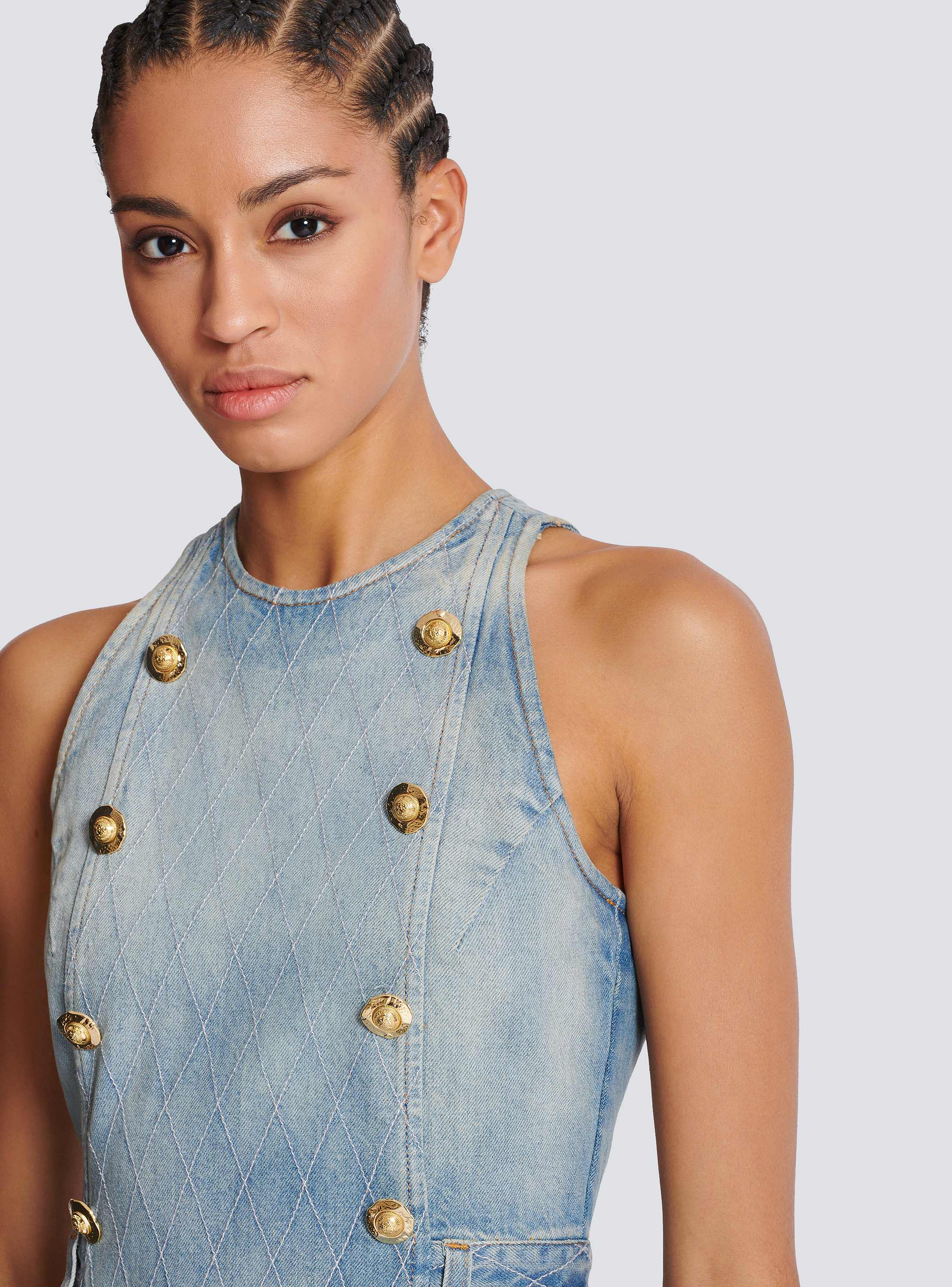 Sl Btn Flare Light Blue Denim Dress