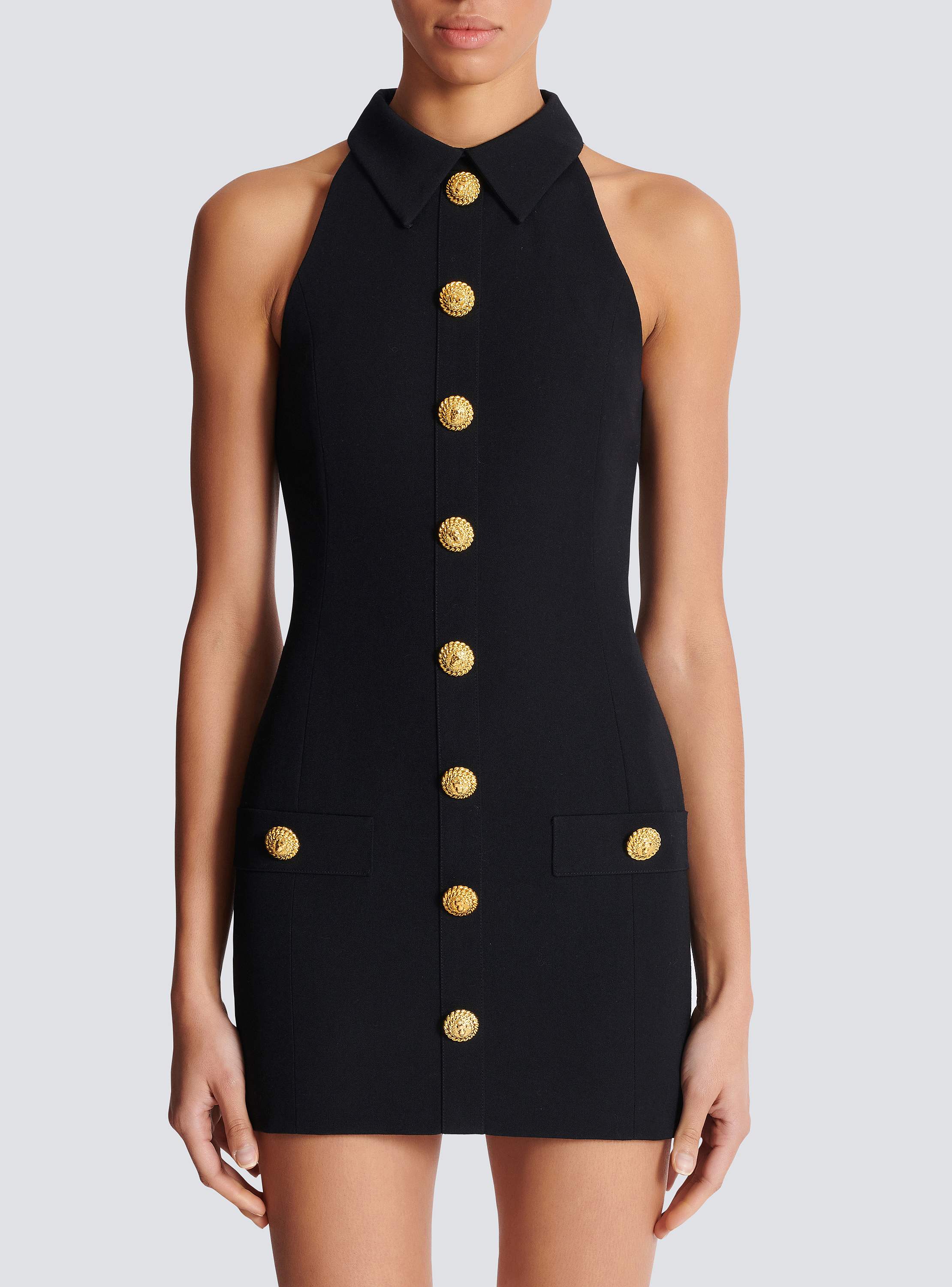 Short grain de poudre dress with buttons