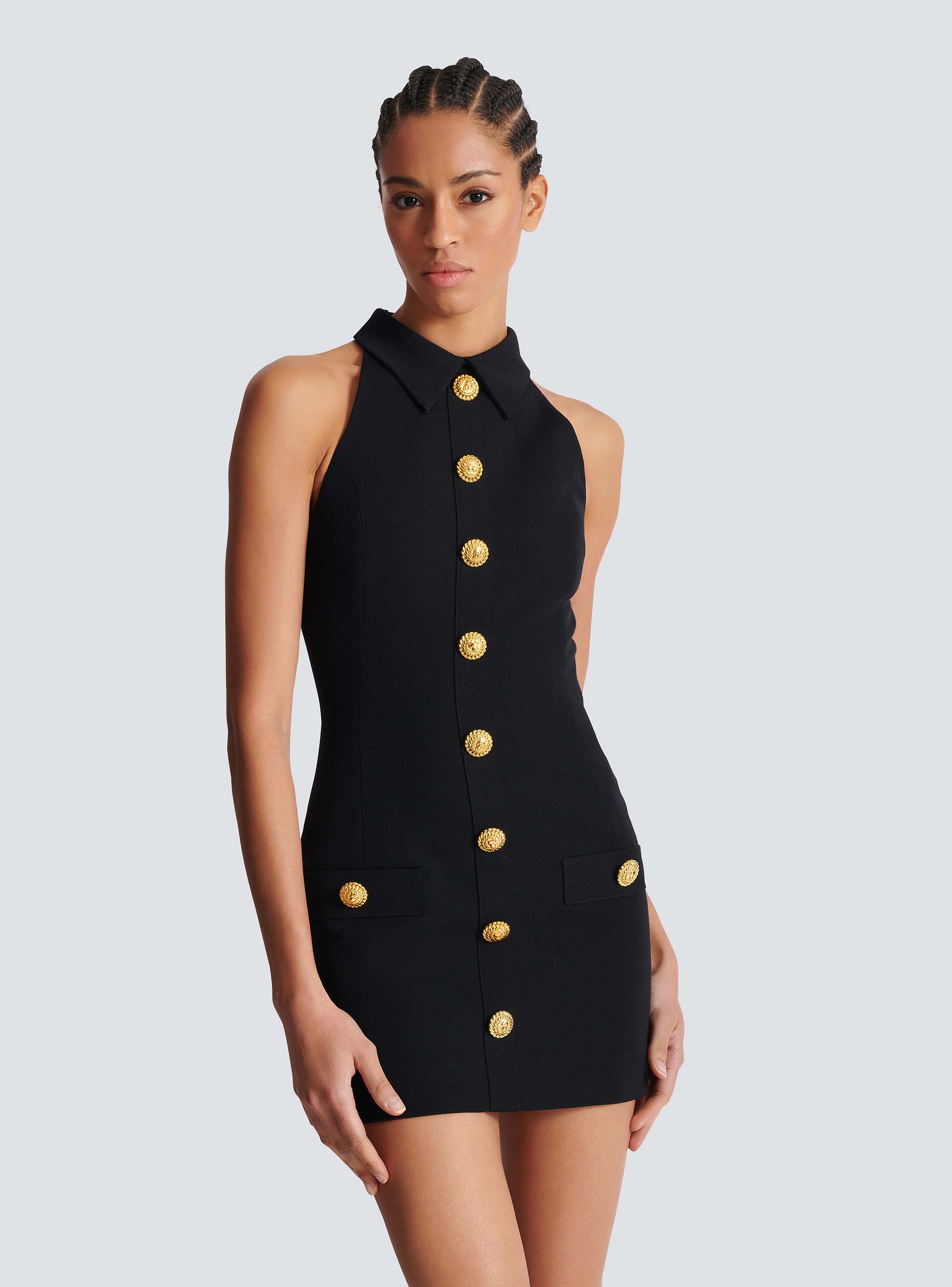 Short grain de poudre dress with buttons