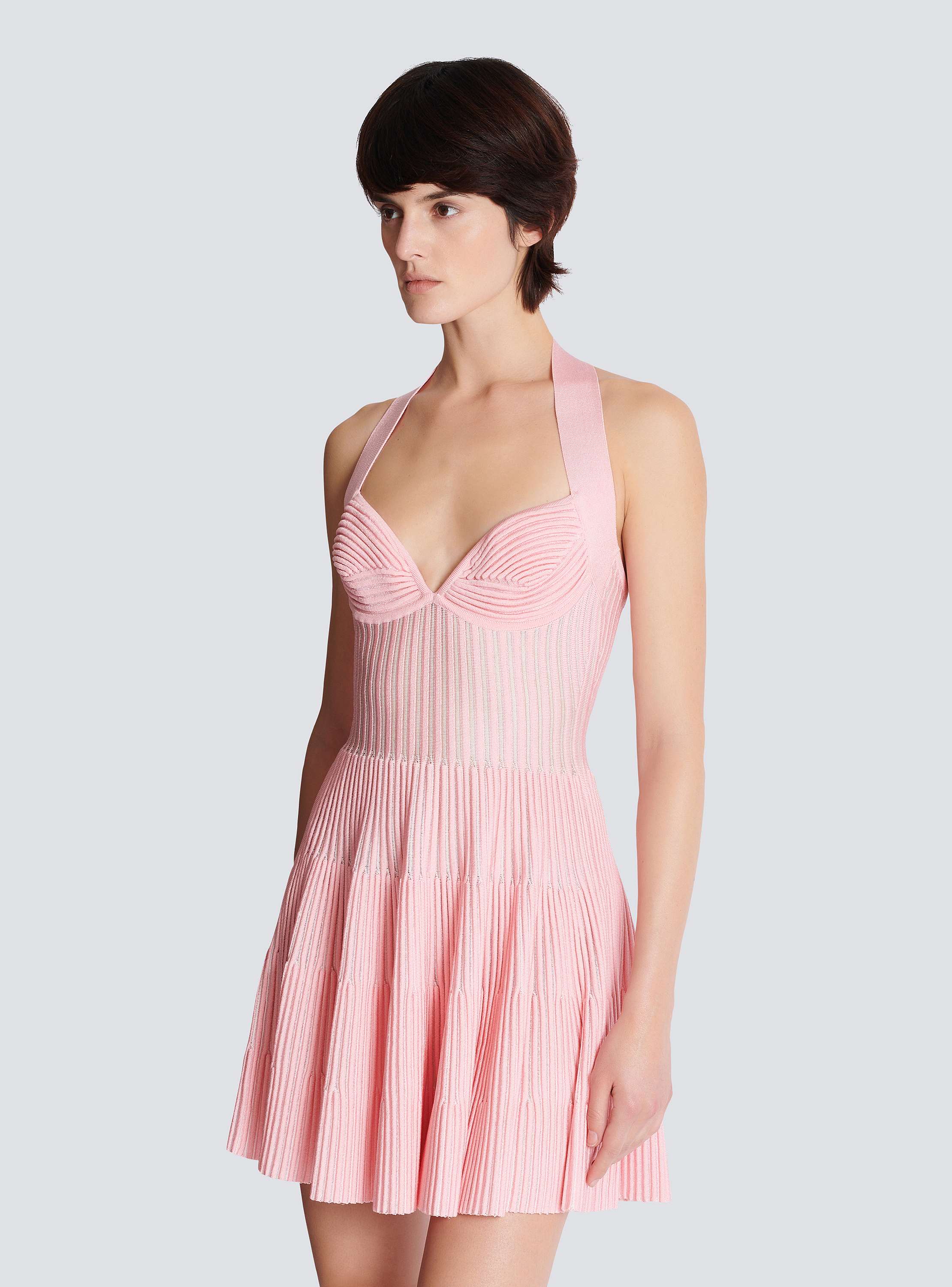 Textured knit halterneck A-line dress