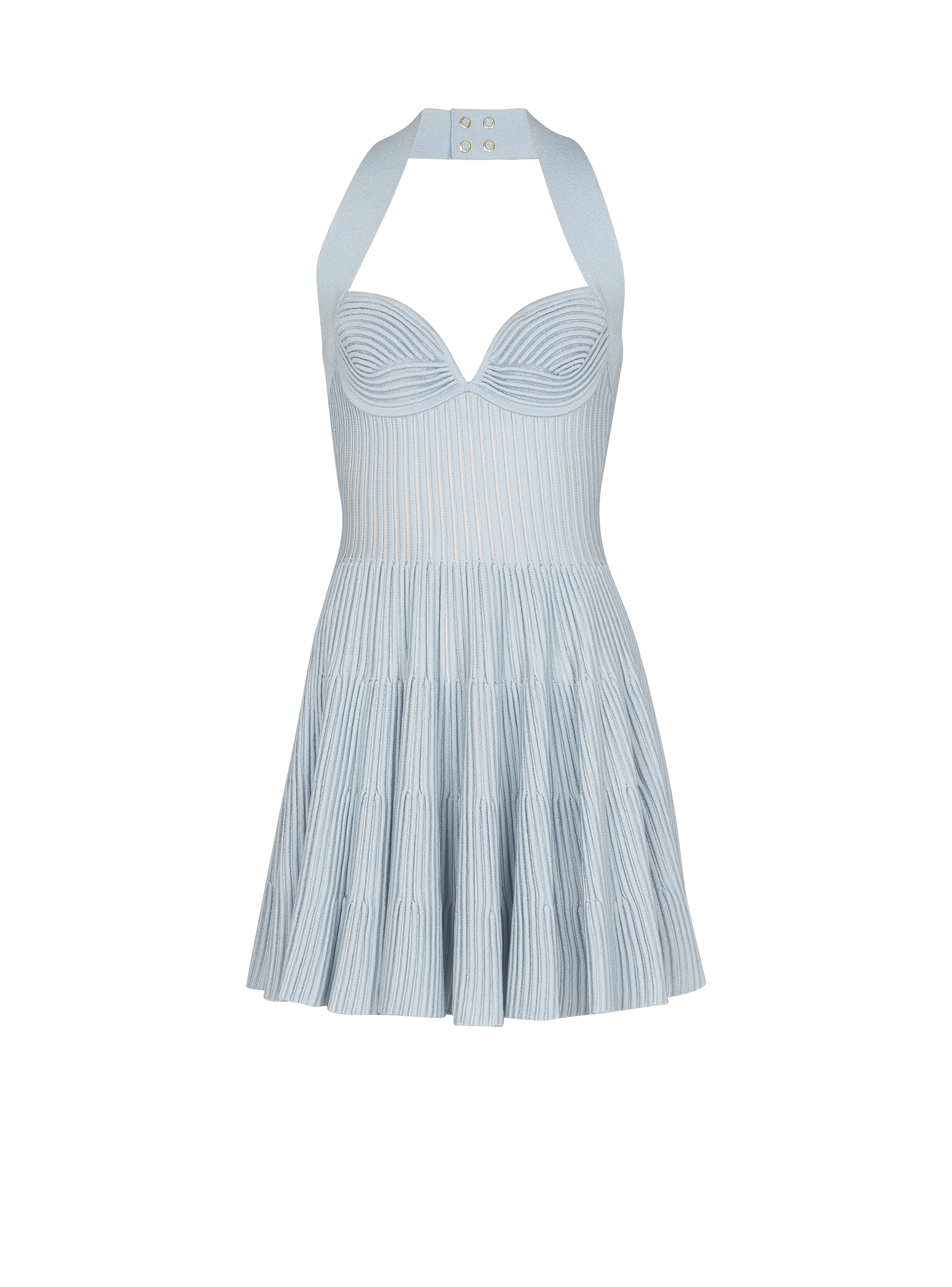 Textured knit halterneck A-line dress